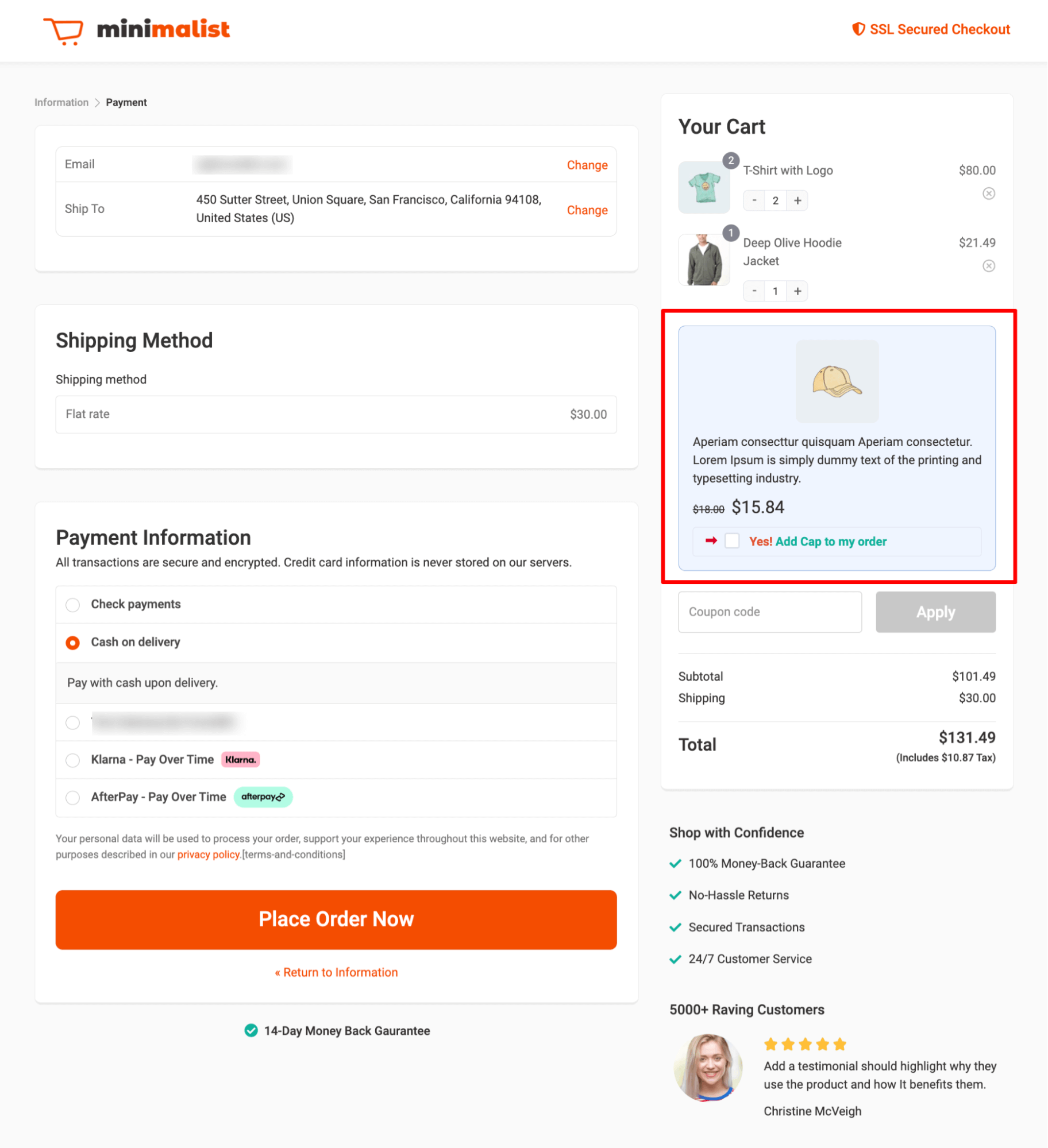 preview related product as order bump on checkout