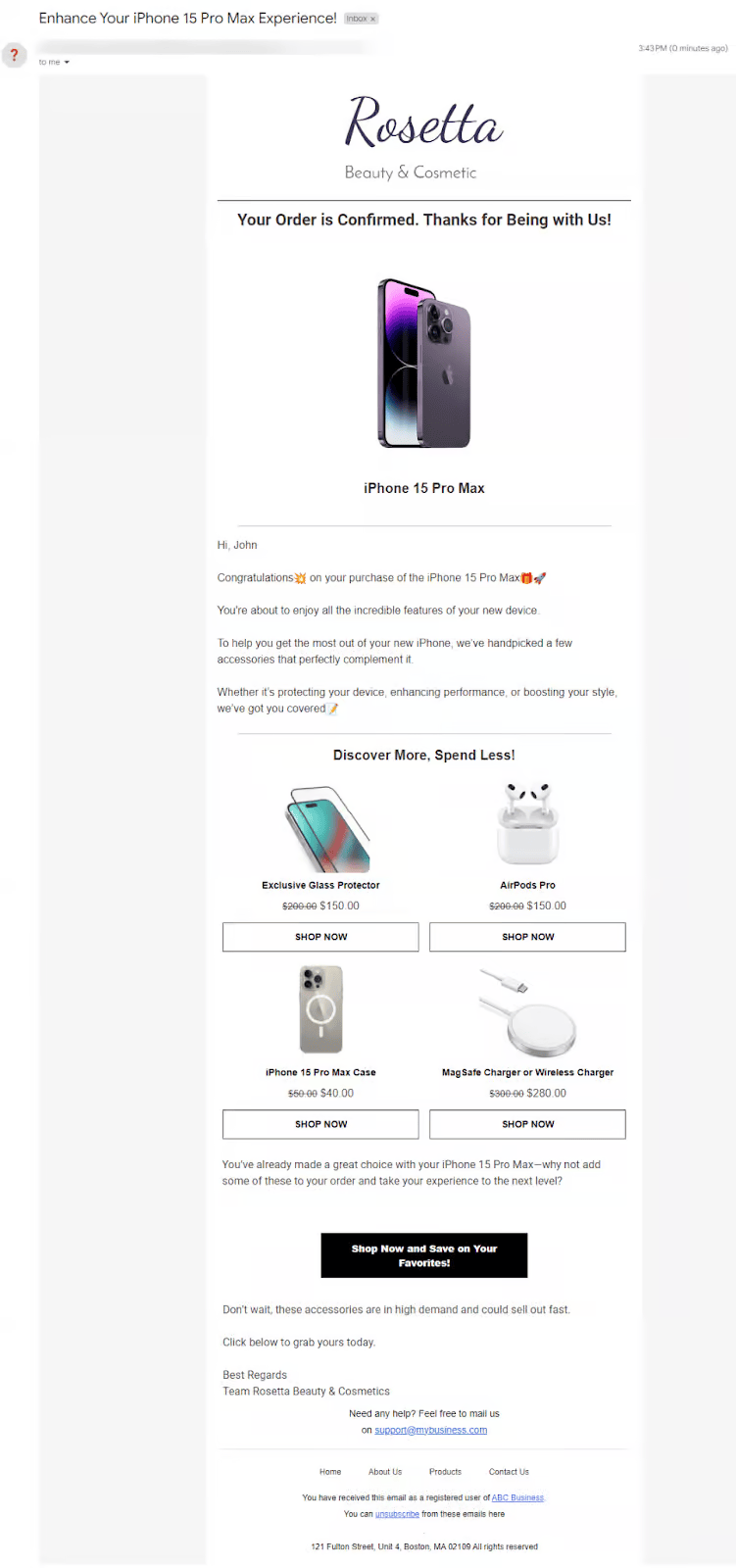 Preview of the woocommerce cross-sell email