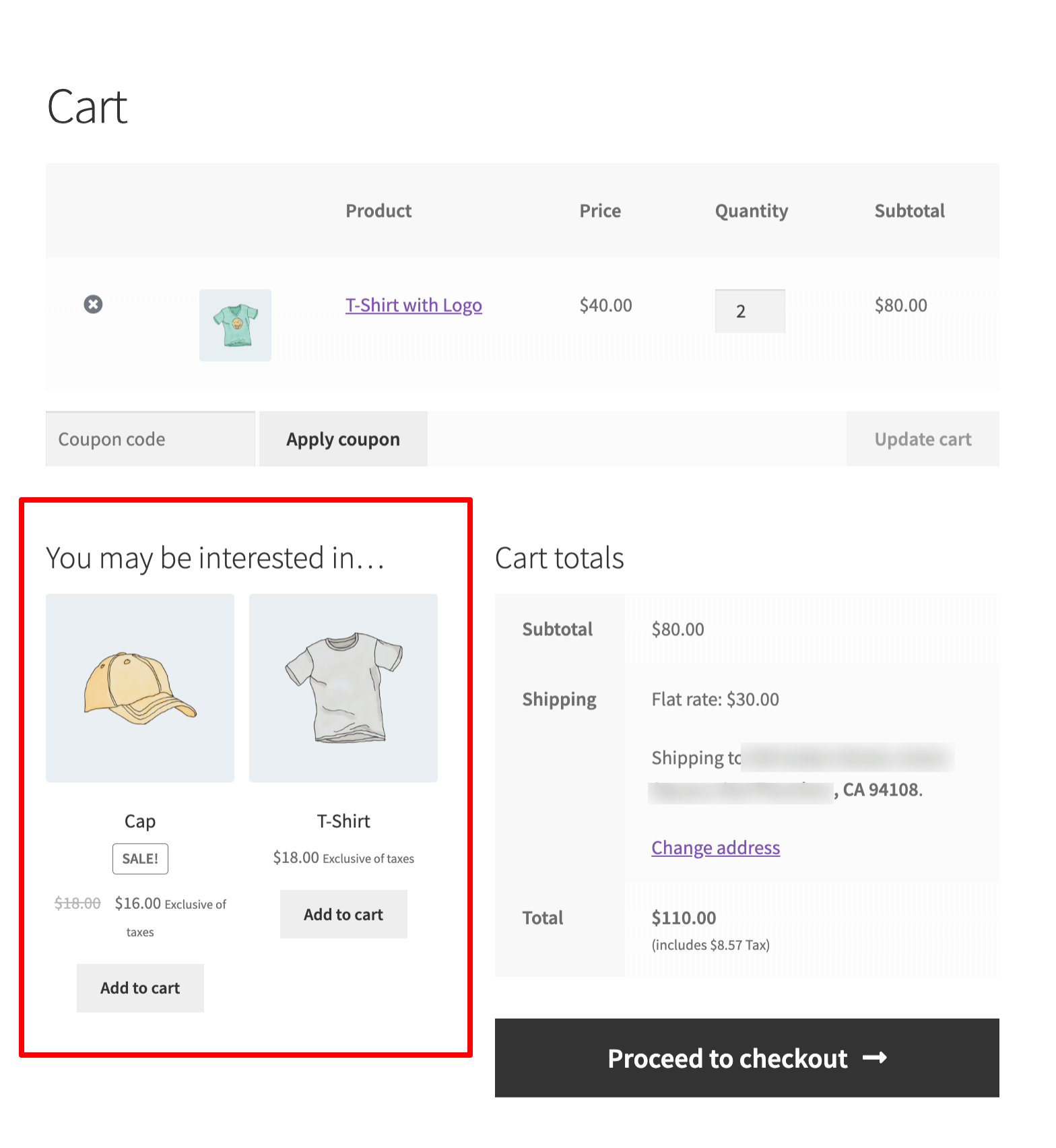 related product on cart page