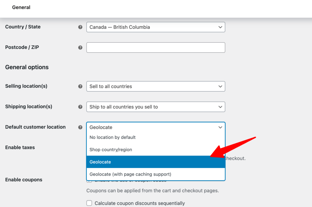 set default customer location to geolocate