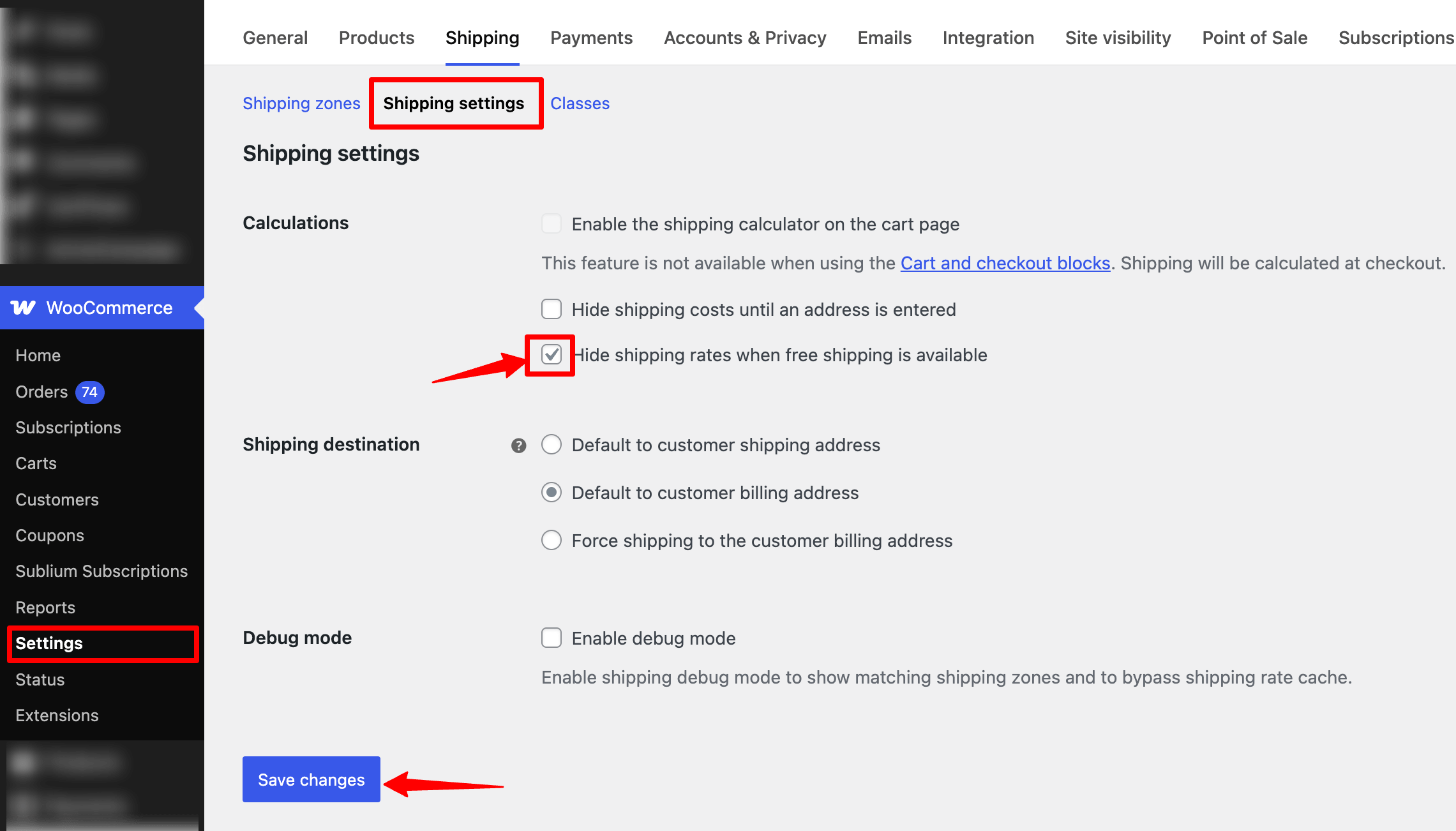 Since it's almost certain they will choose WooCommerce free shipping, it’s possible to hide all the other shipping options so there is no room for confusion among users.