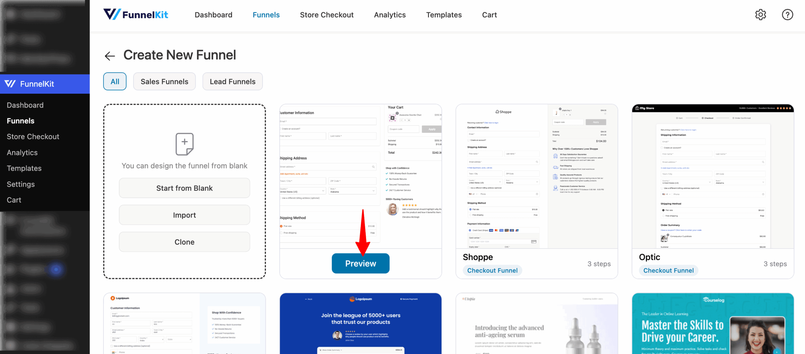 After that, hover over the template you like and click on Preview. Here, we are choosing the Minimalist template.