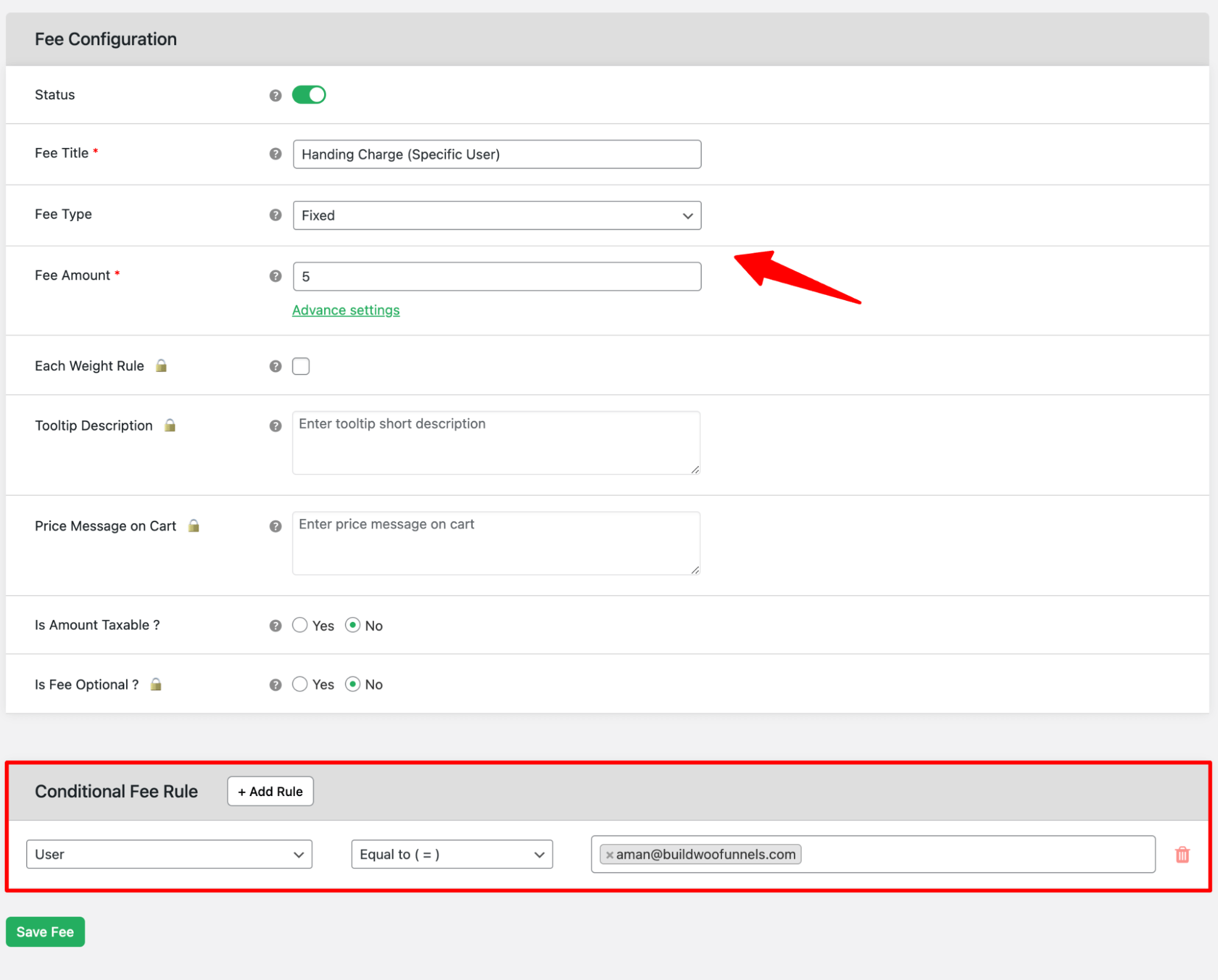 charge addiitonal fee at WooCommerce checkout based on user role