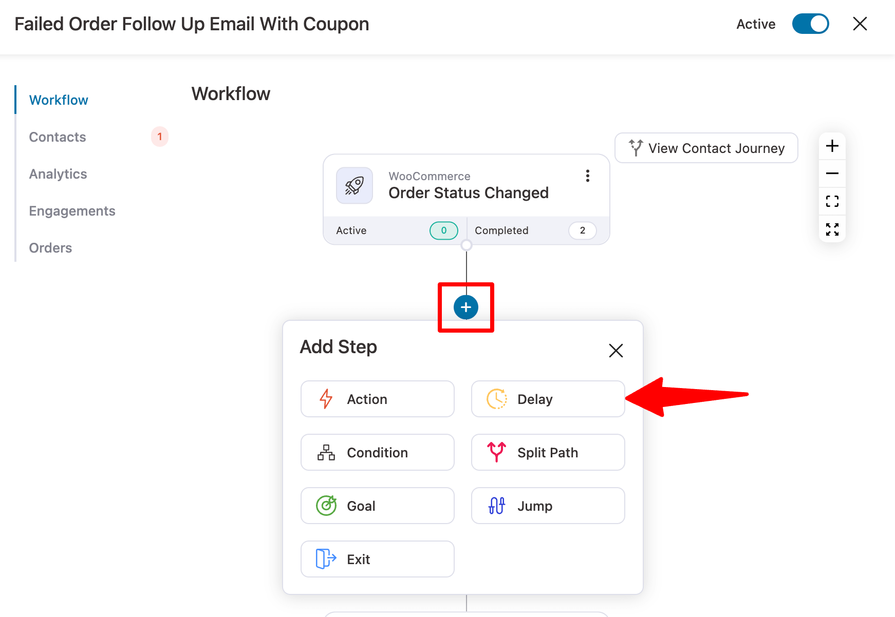 choose a delay after order status chaged