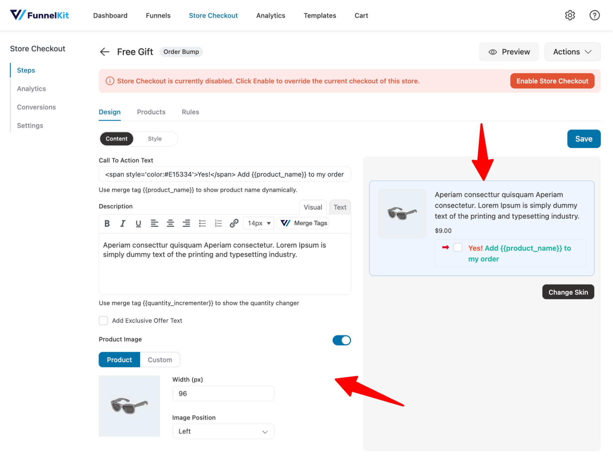 customize content of free gift on checkout page