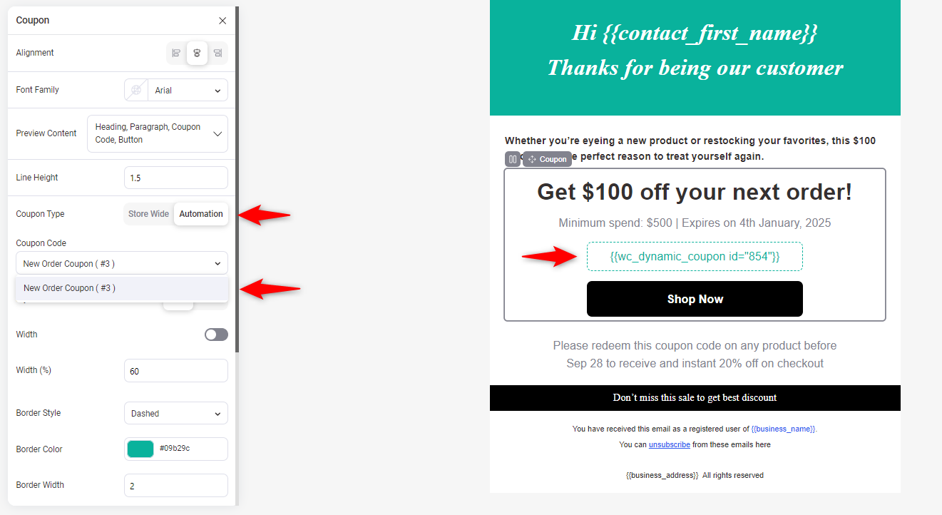 Customizing the coupon