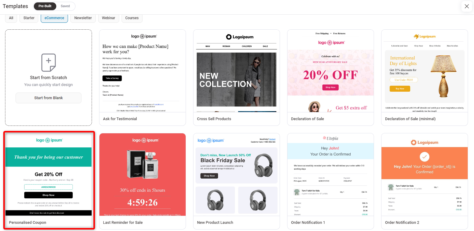 Choosing the template for WooCommerce next order coupon