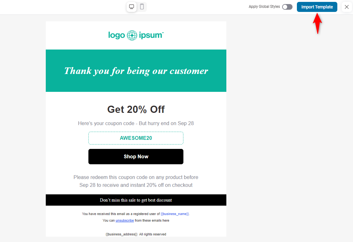 Preview of the WooCommerce next order coupon email