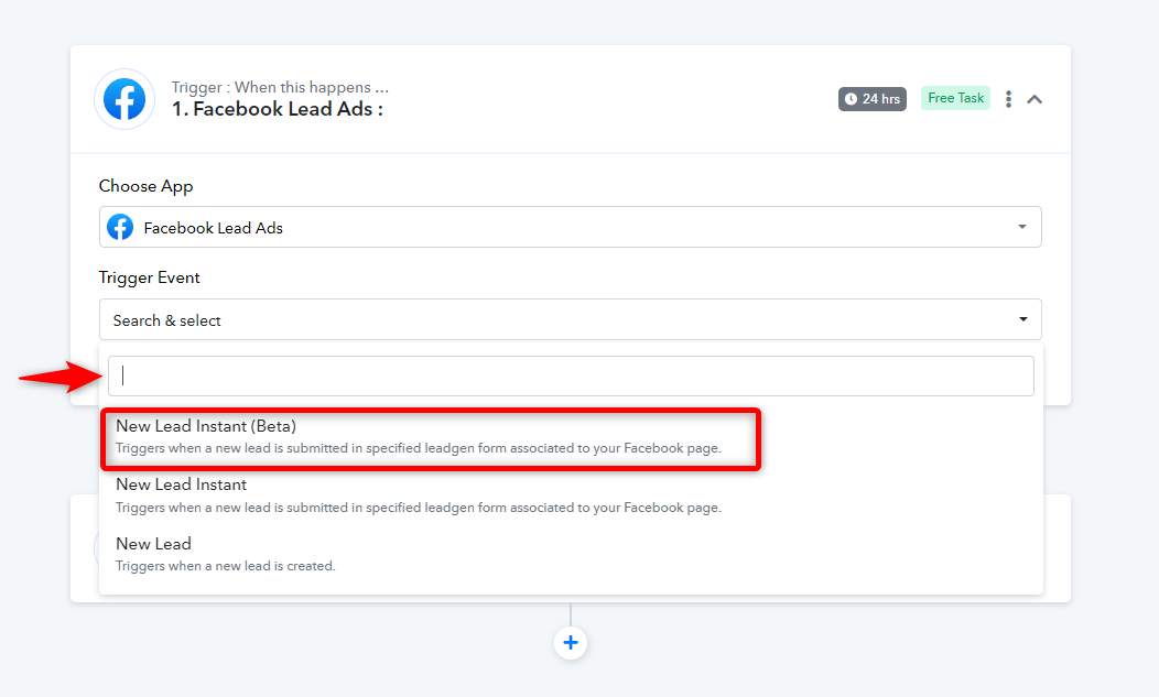 Selecting the lead generation form