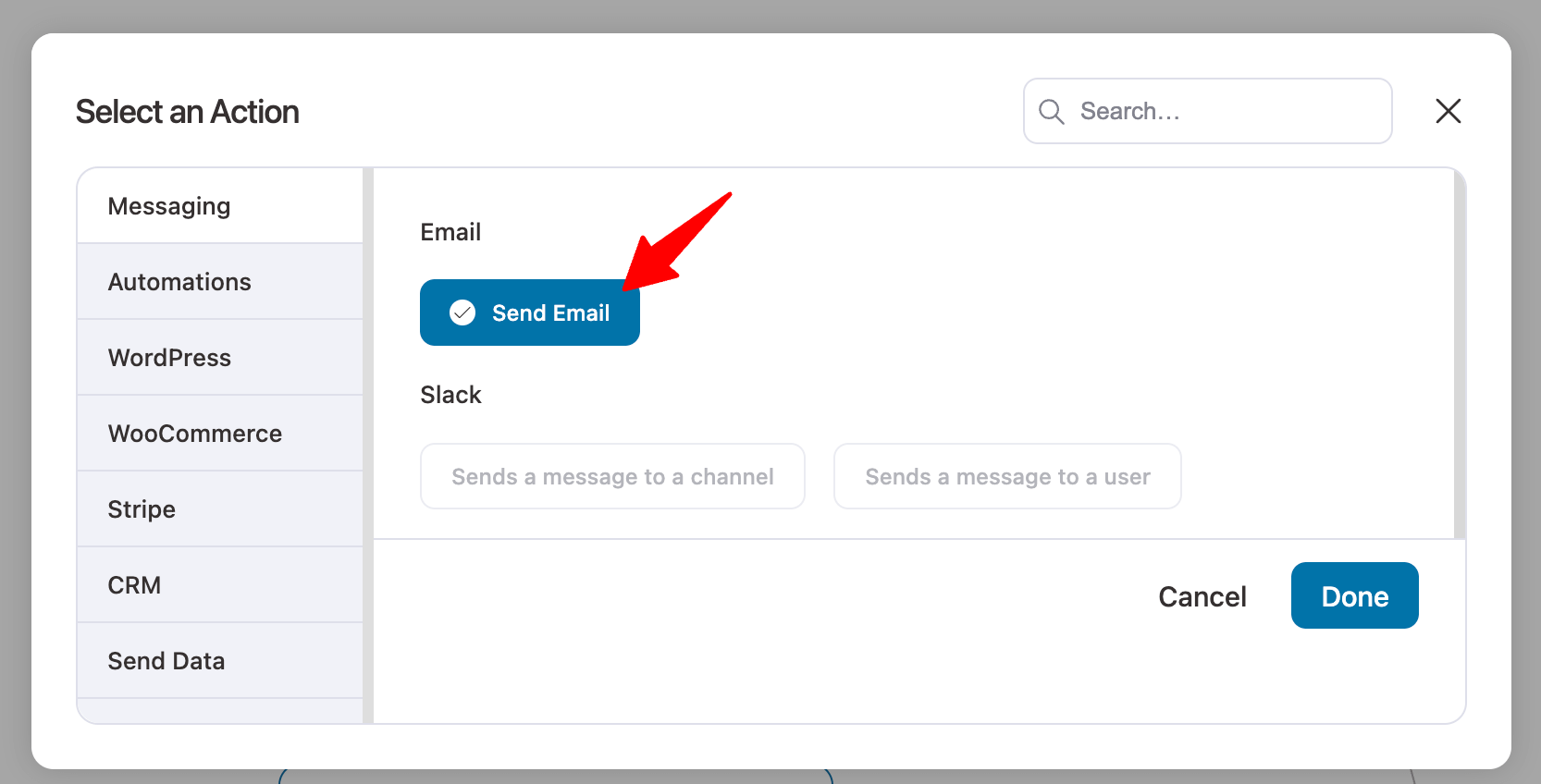 select an action send email