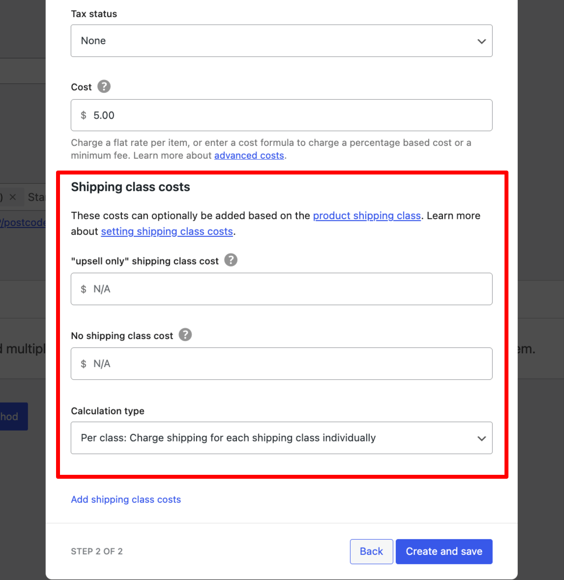 set up shipping class cost