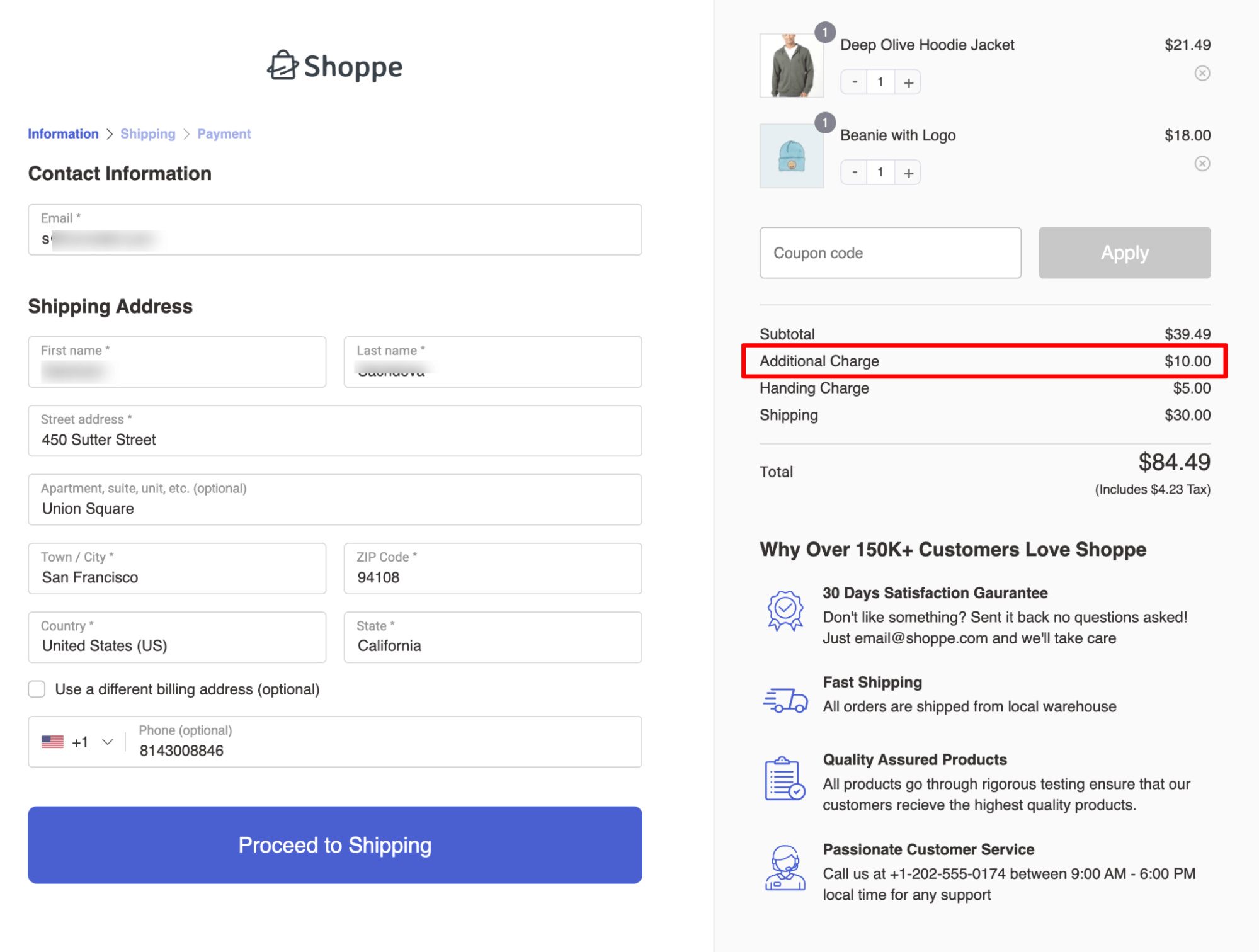 test additional fees on the checkout page