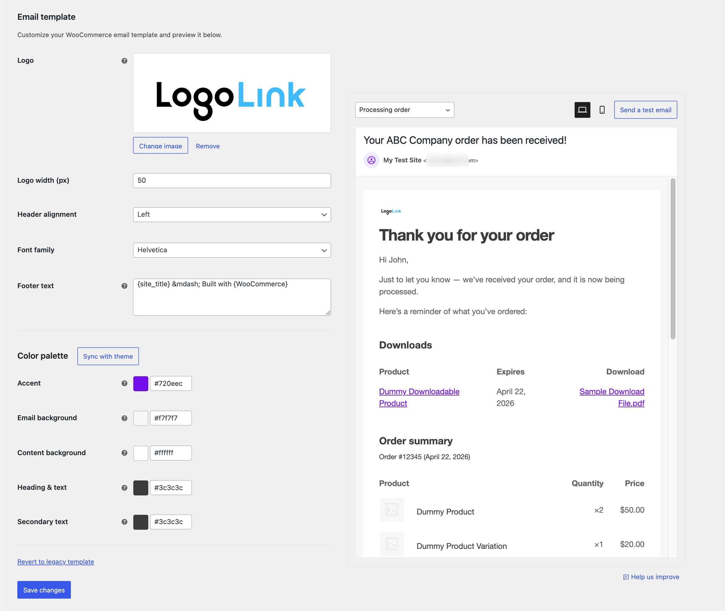 updated WooCommerce email template options