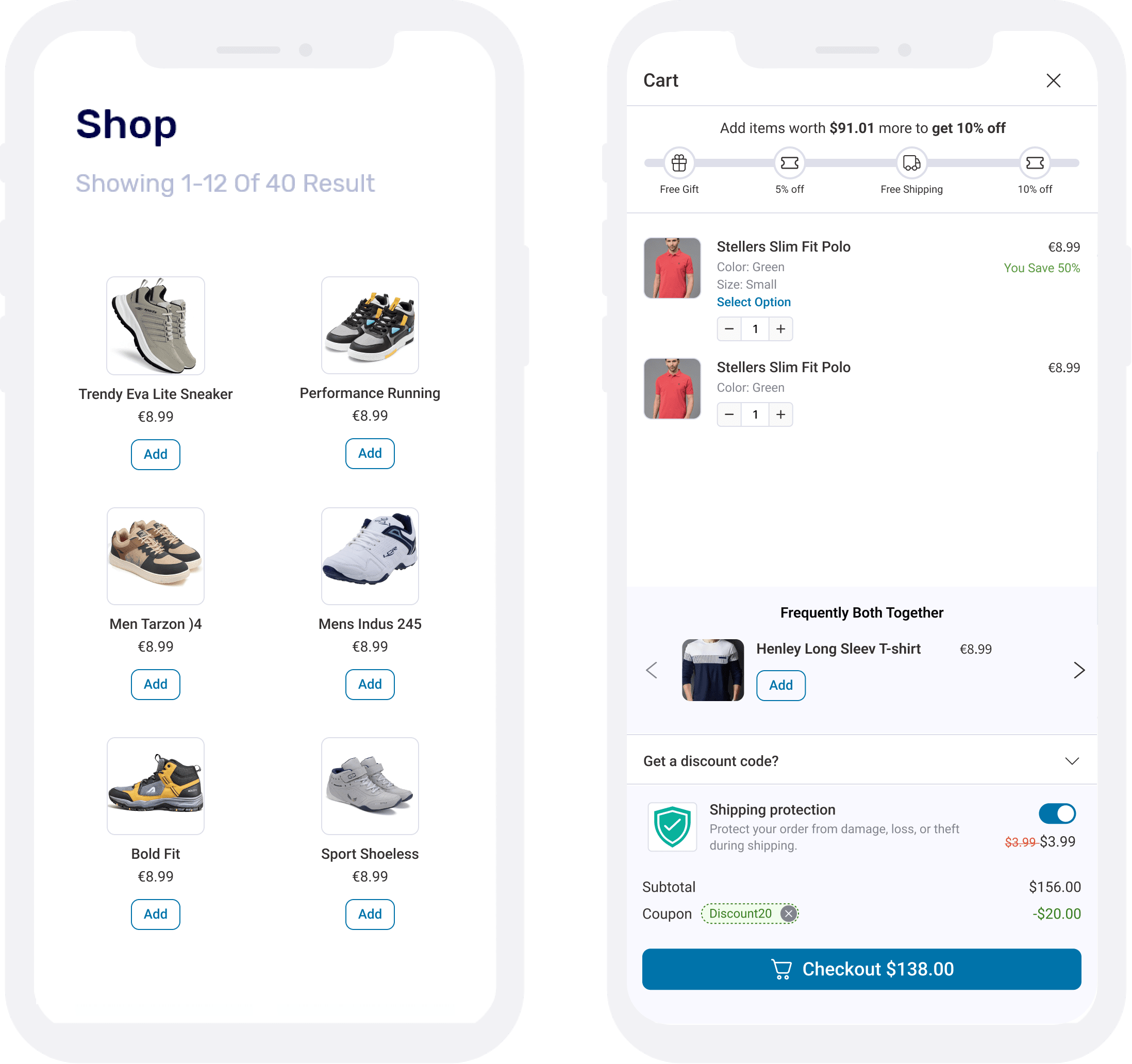 Users can review their cart, add upsells, unlock rewards, head to checkout, and more with mobile-optimized WooCommerce shopping cart experience