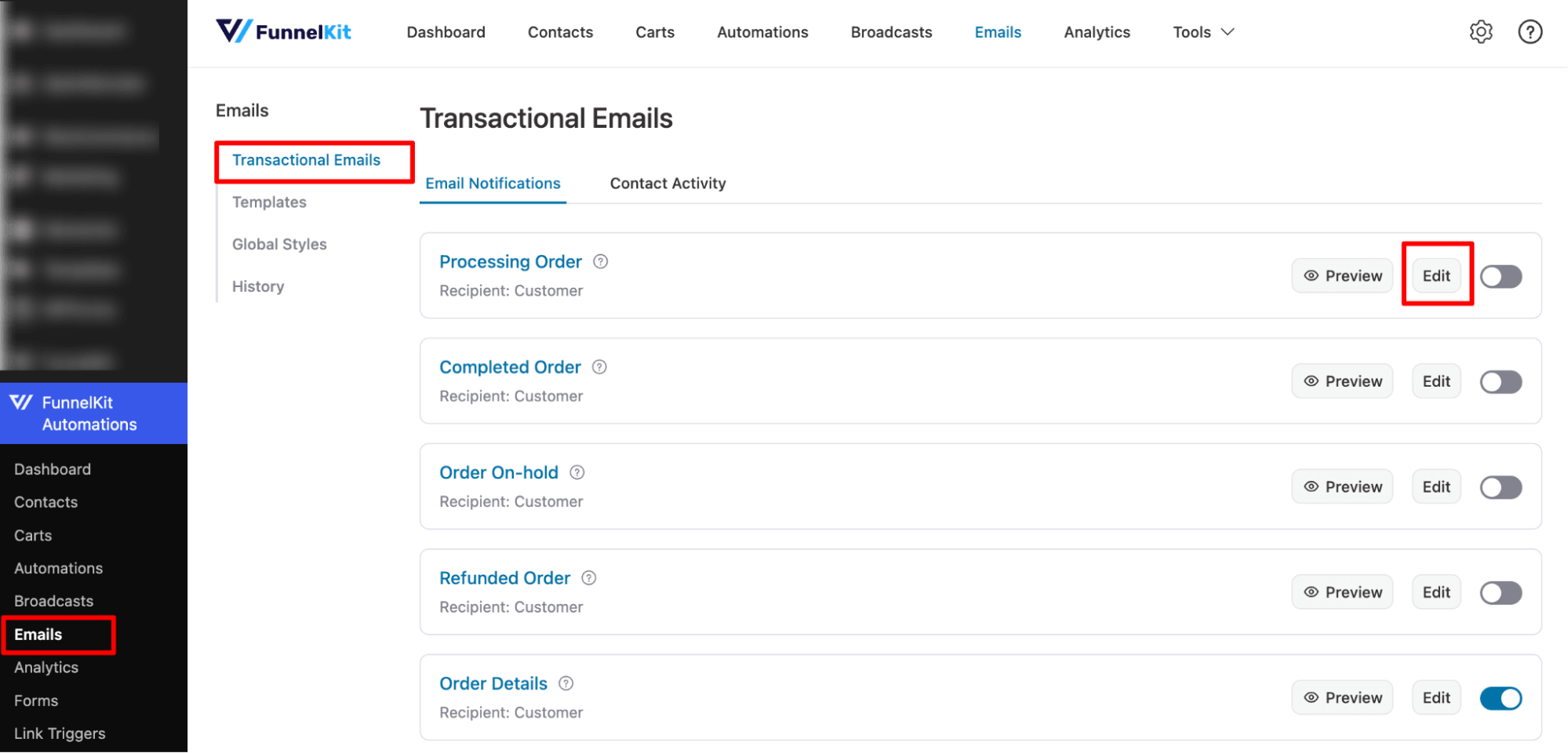 Edit processing order