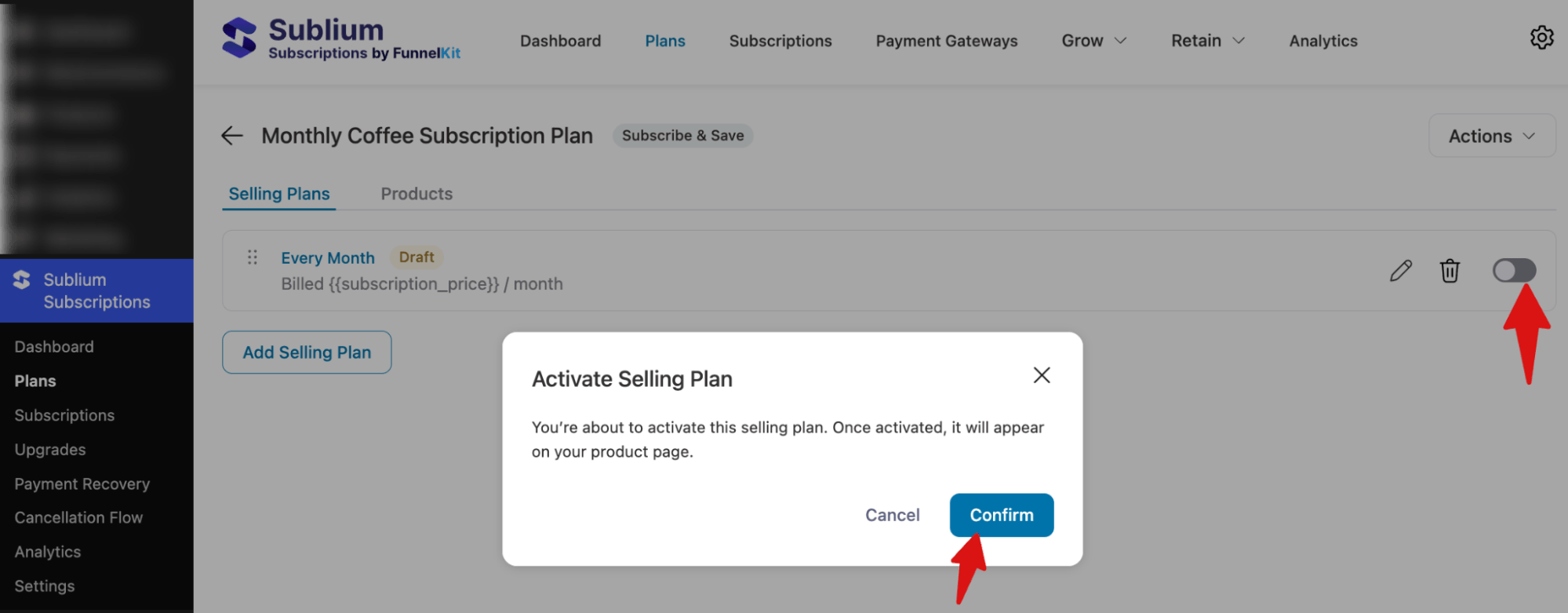 Make sure to enable the plan as well. 