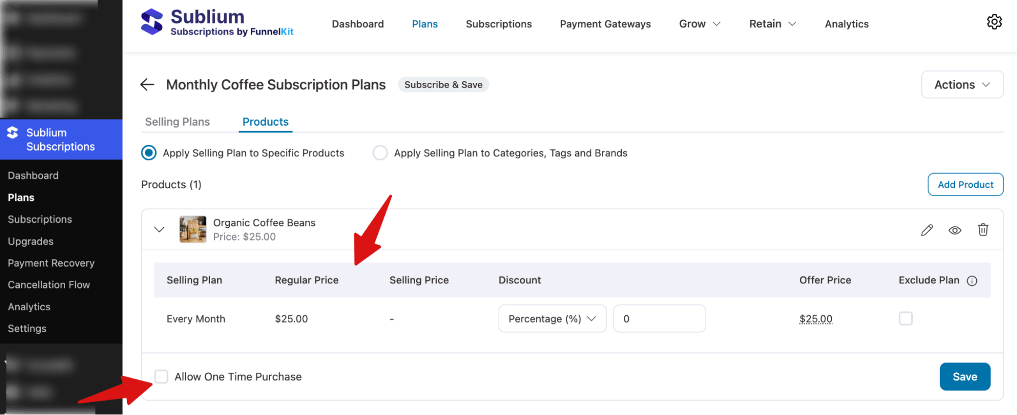 Assign subscription plans to products 