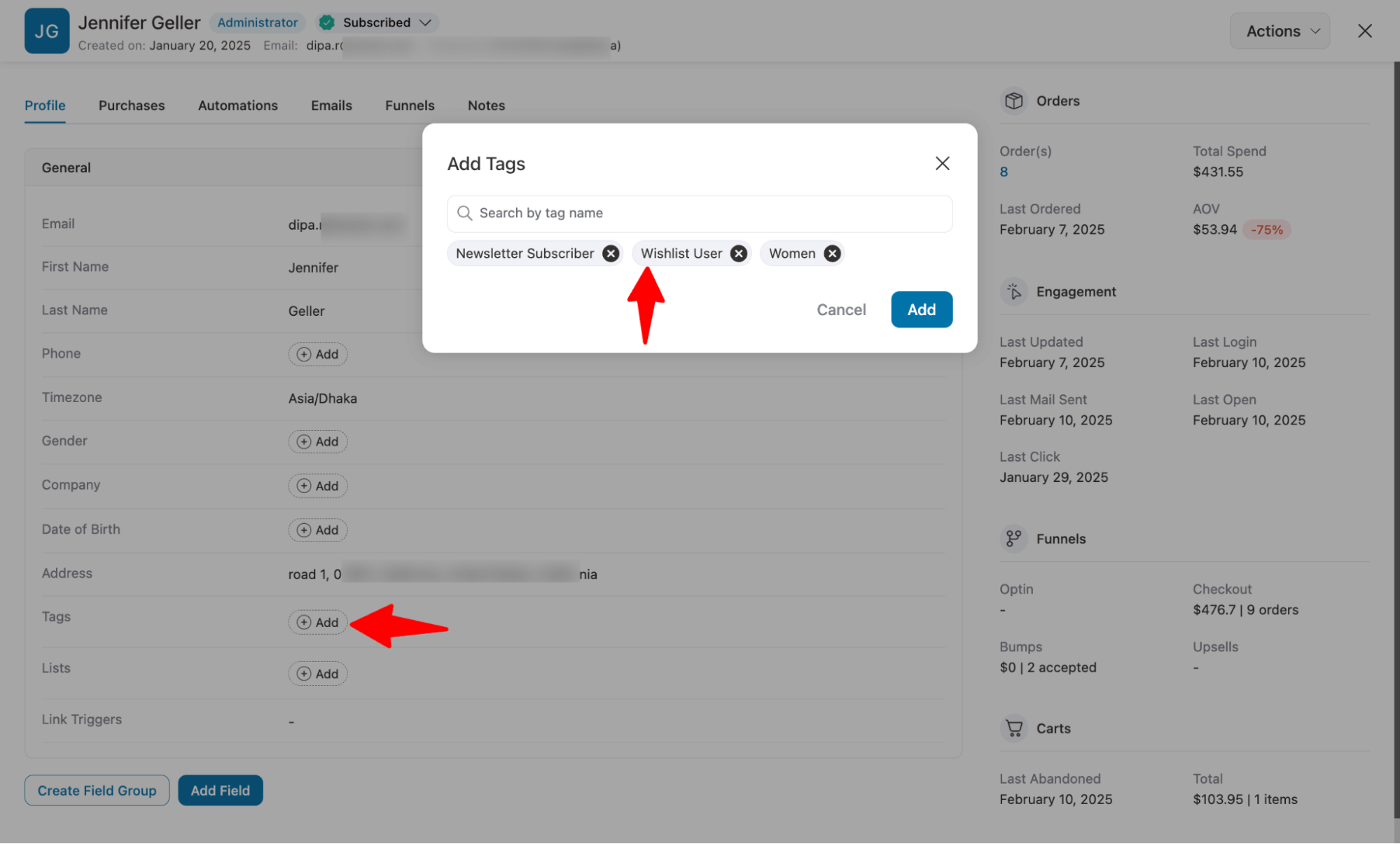 add multiple tags to users