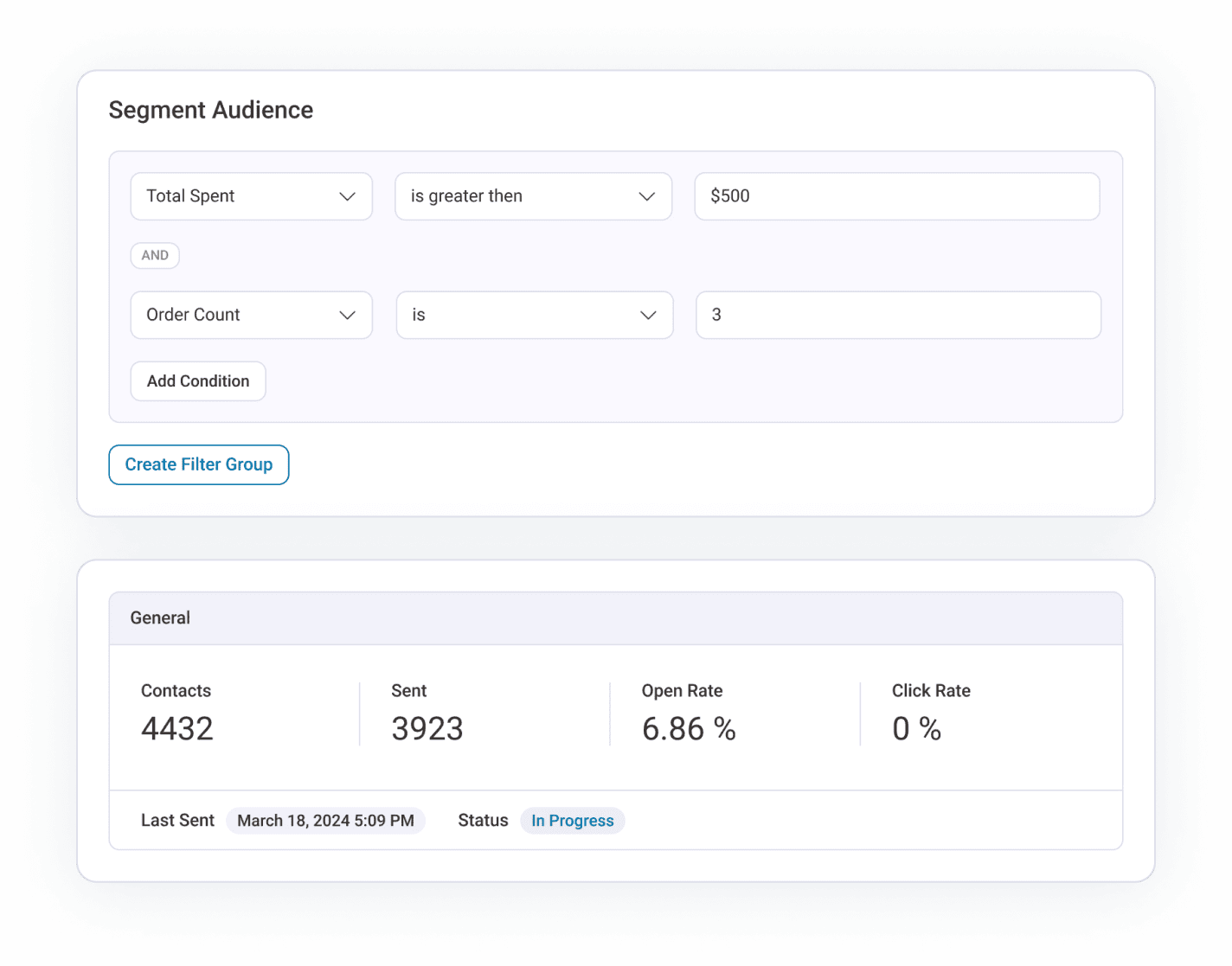 Send WordPress broadcast campaigns with highly targeted segments - create beautiful emails and built-in A/B testing