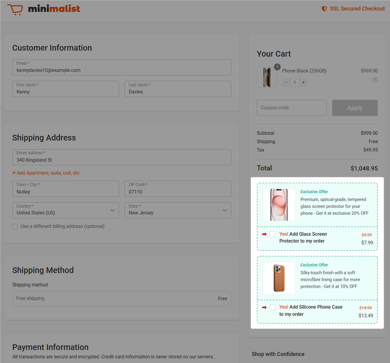 preview of order bump below the mini cart on the woocommerce checkout page