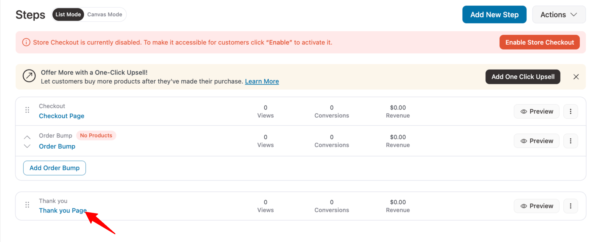 Click on Edit to start customizing your WooCommerce thank you page
