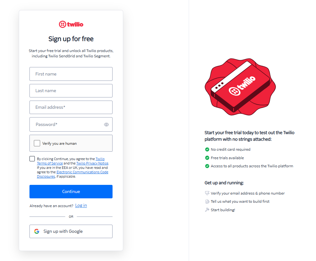create twilio account