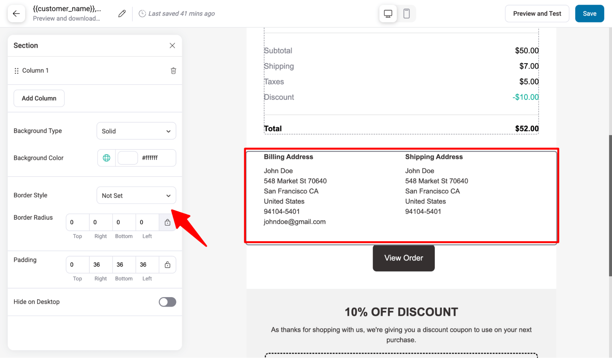 customize billing and shipping address section