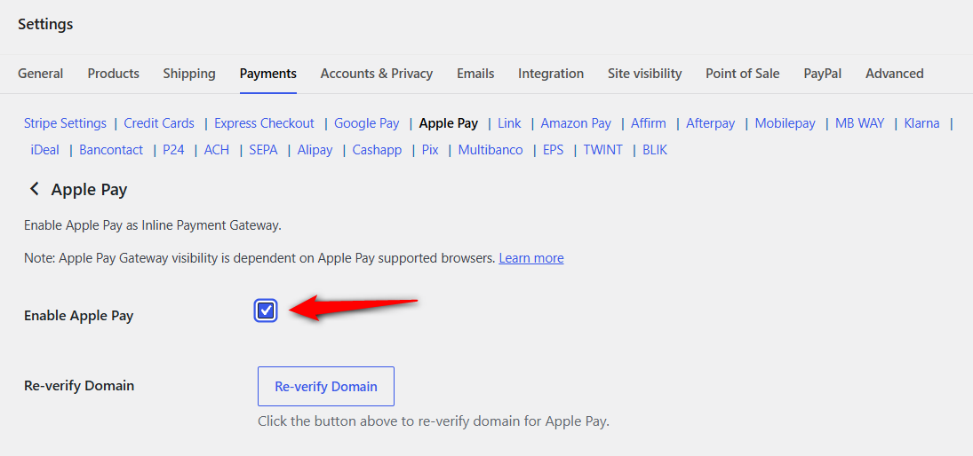 Enable Apple Pay from there.