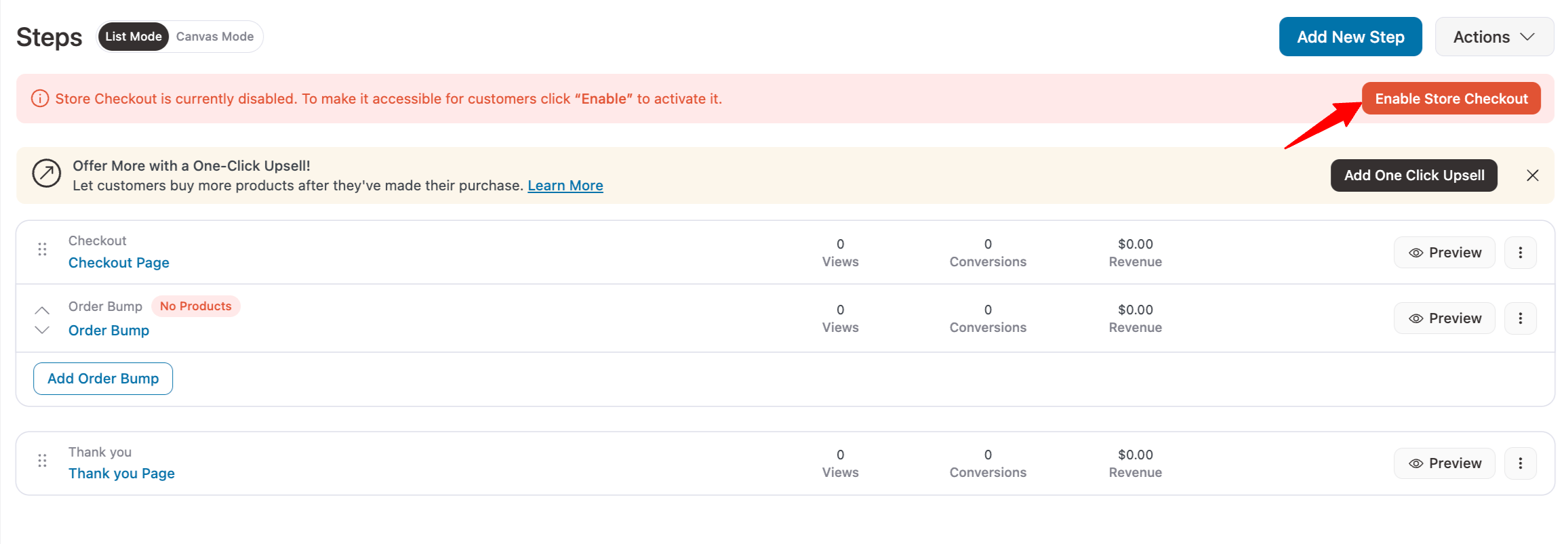 enable store checkout with custom thank you page