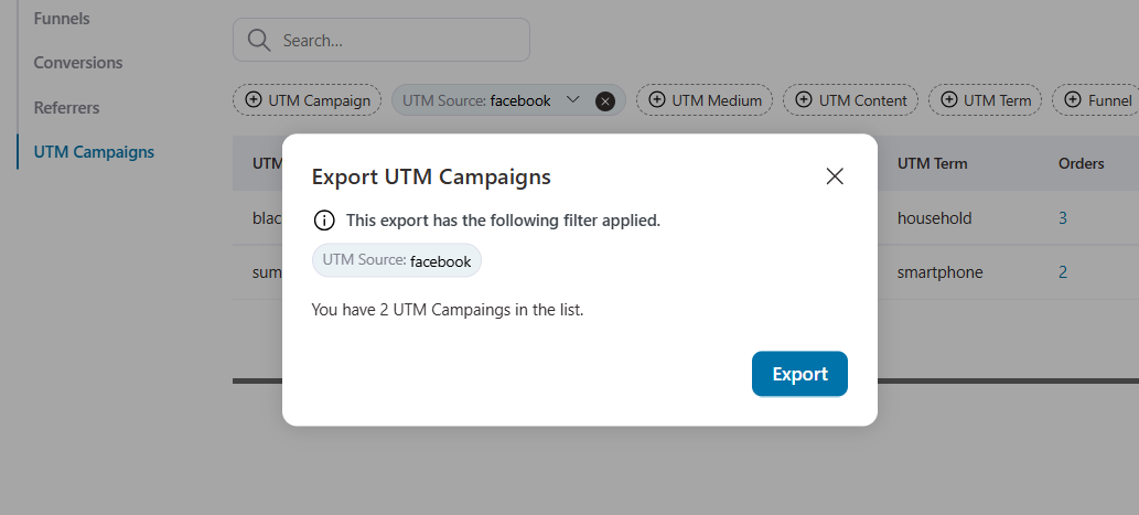 export the specified filter