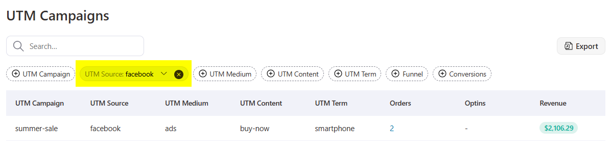 filter any utm campaign