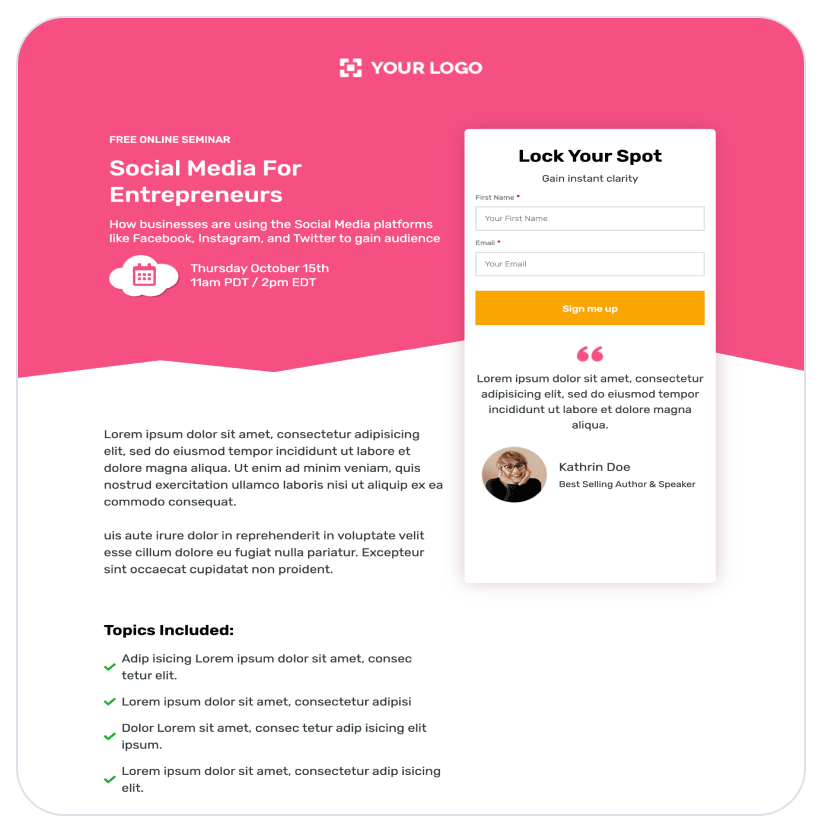 Charmer opt-in page template by FunnelKit