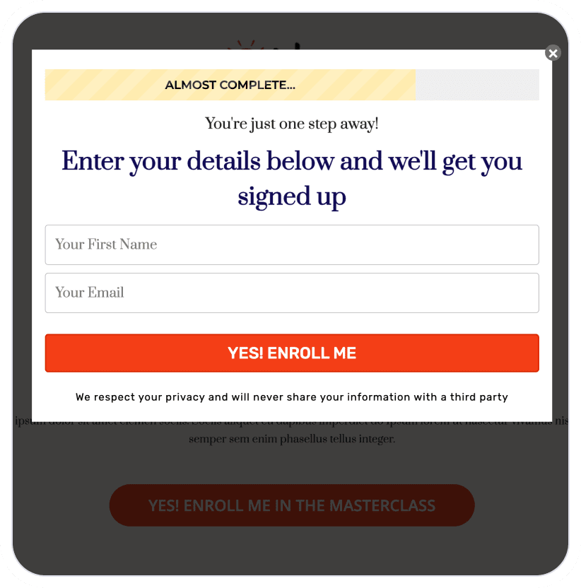 Masterclass popup opt-in page template by FunnelKit