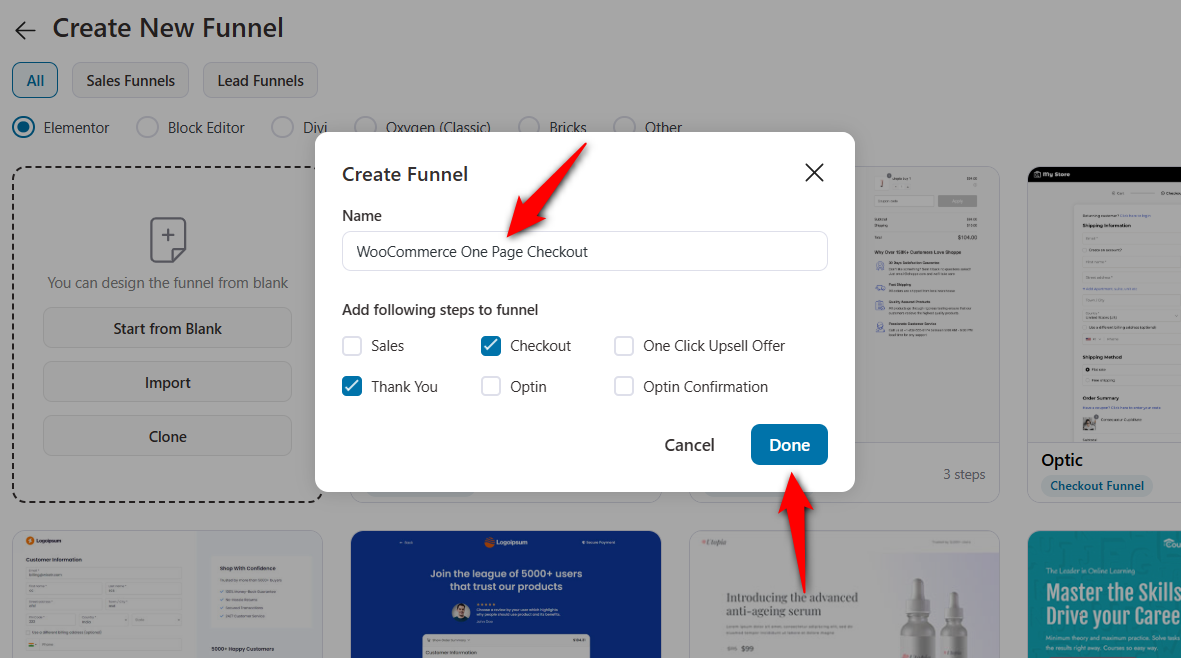 Name your funnel - WooCommerce One Page Checkout