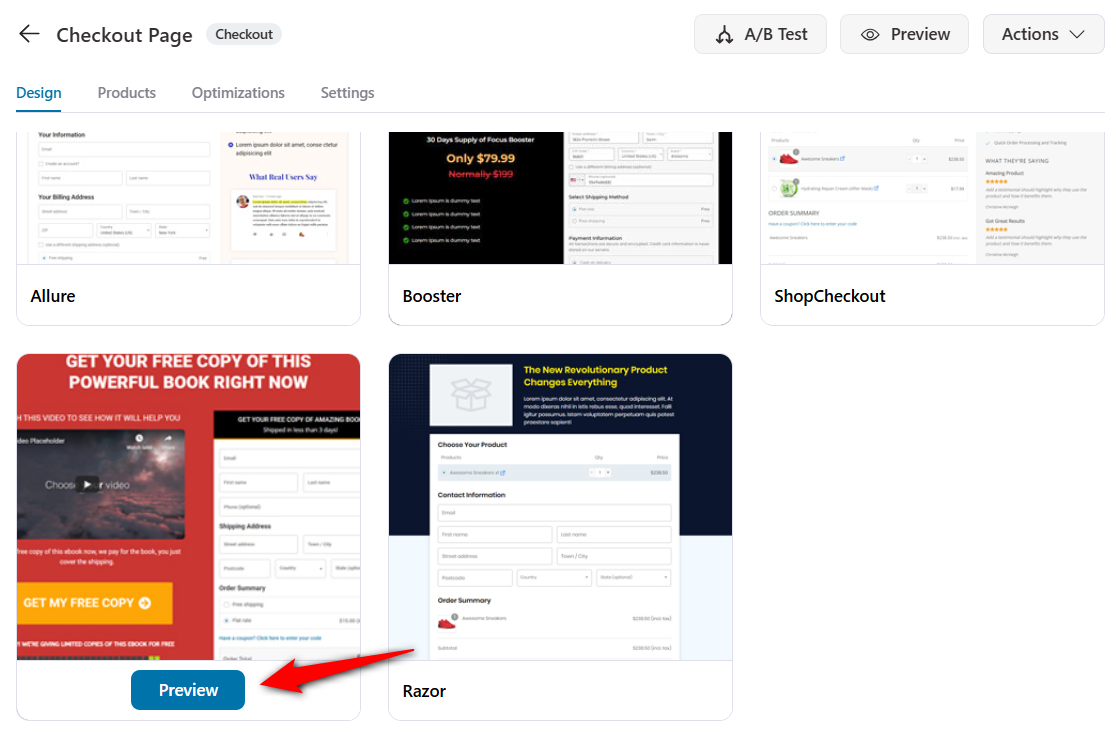 preview the closer one page checkout template