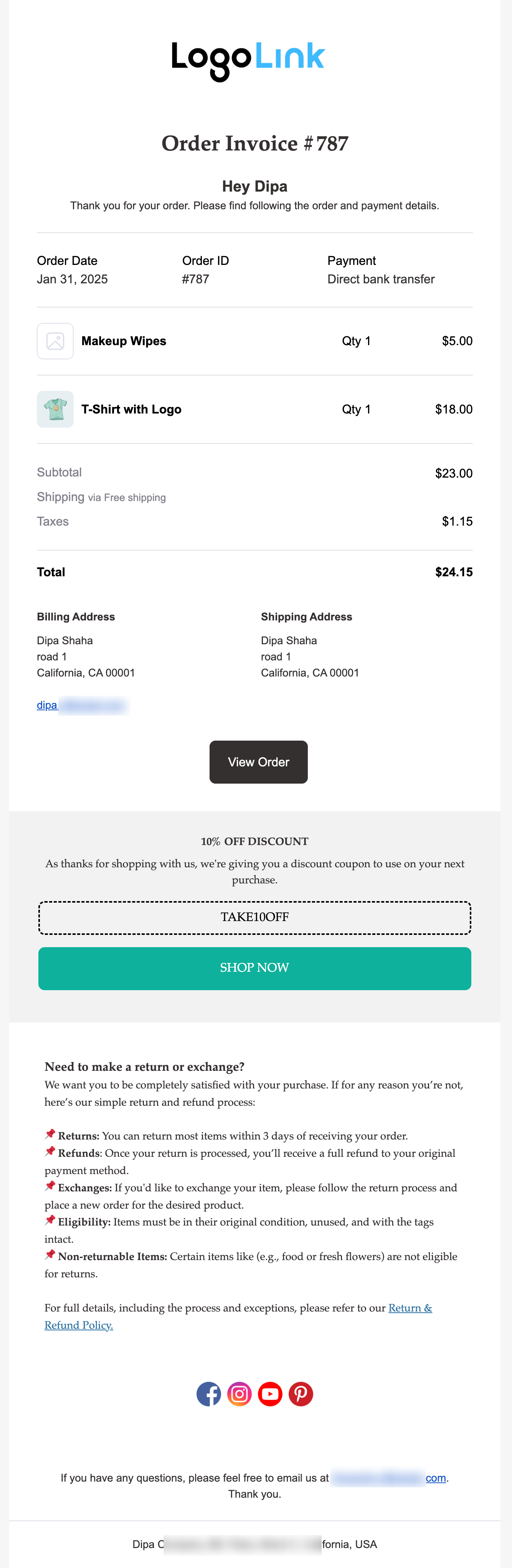 preview custom WooCommerce invoice email