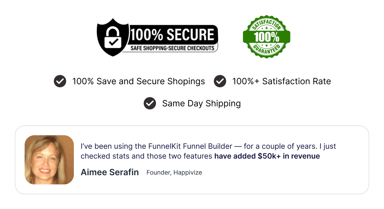 Secure logo, trust seals, customer testimonials on WooCommerce checkout