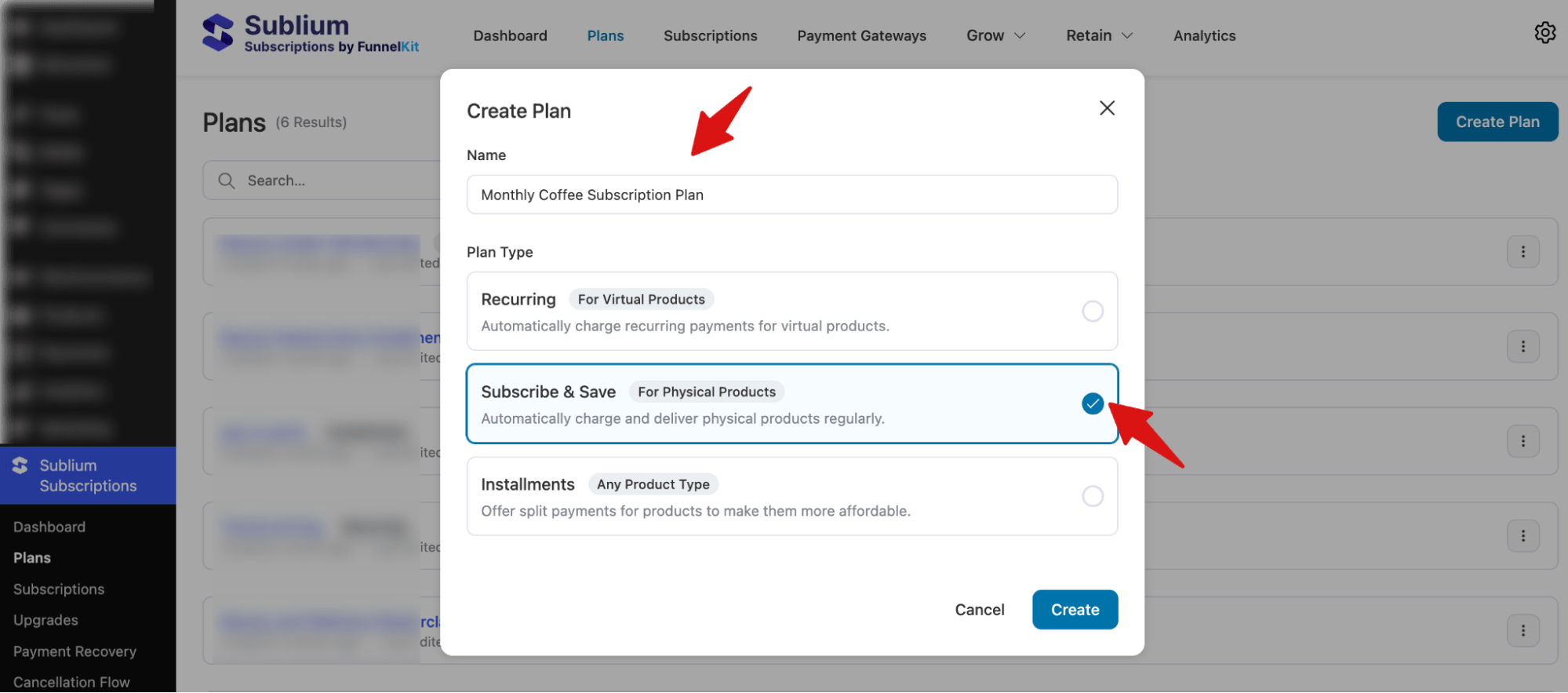 You will be presented with three plan types to choose from:RecurringSubscribe and SaveInstallments