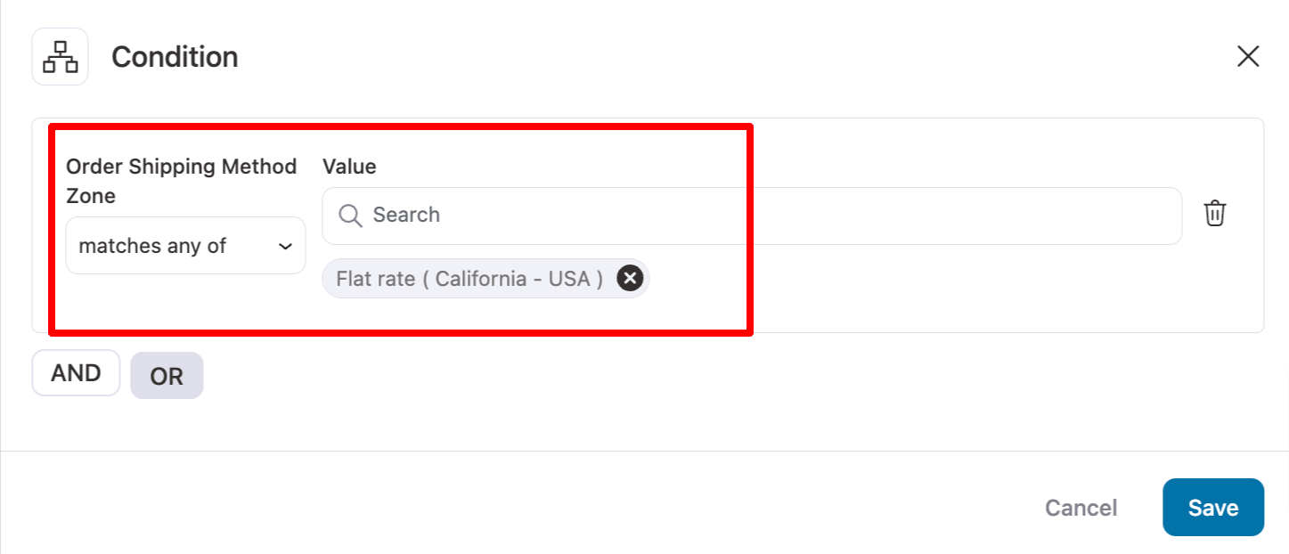 set order shipping method zone condition