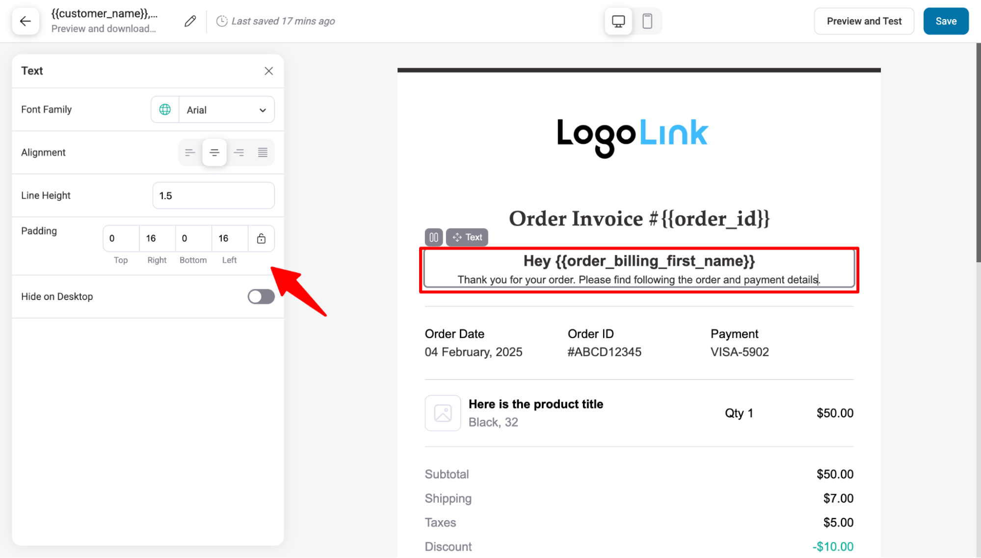 set sub heading of invoice email