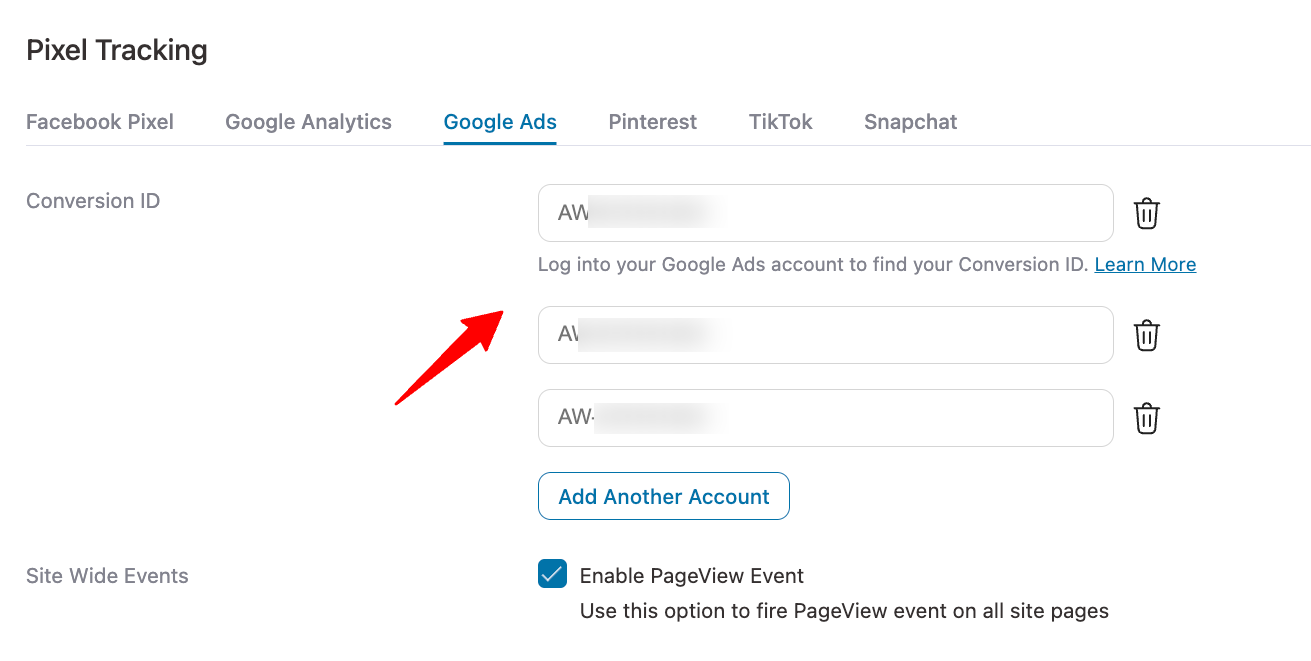 Add multiple conversion ID
