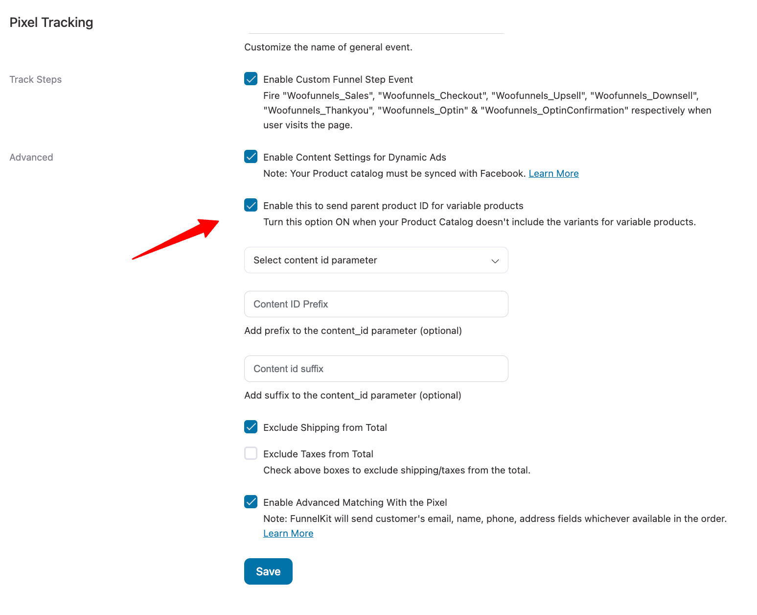 Enable the events to track through WooCommerce Facebook Pixel