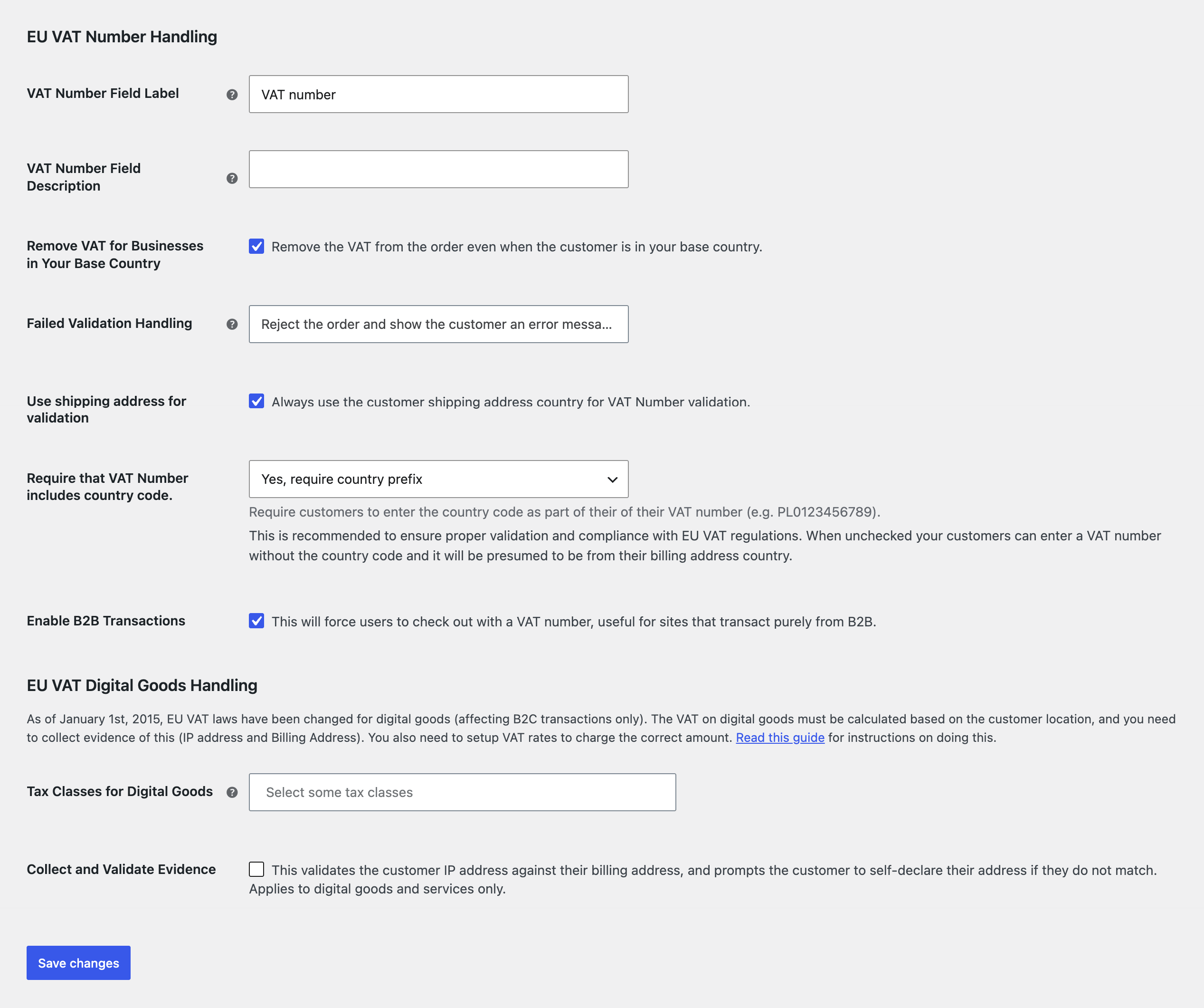 Configure the VAT field and validation