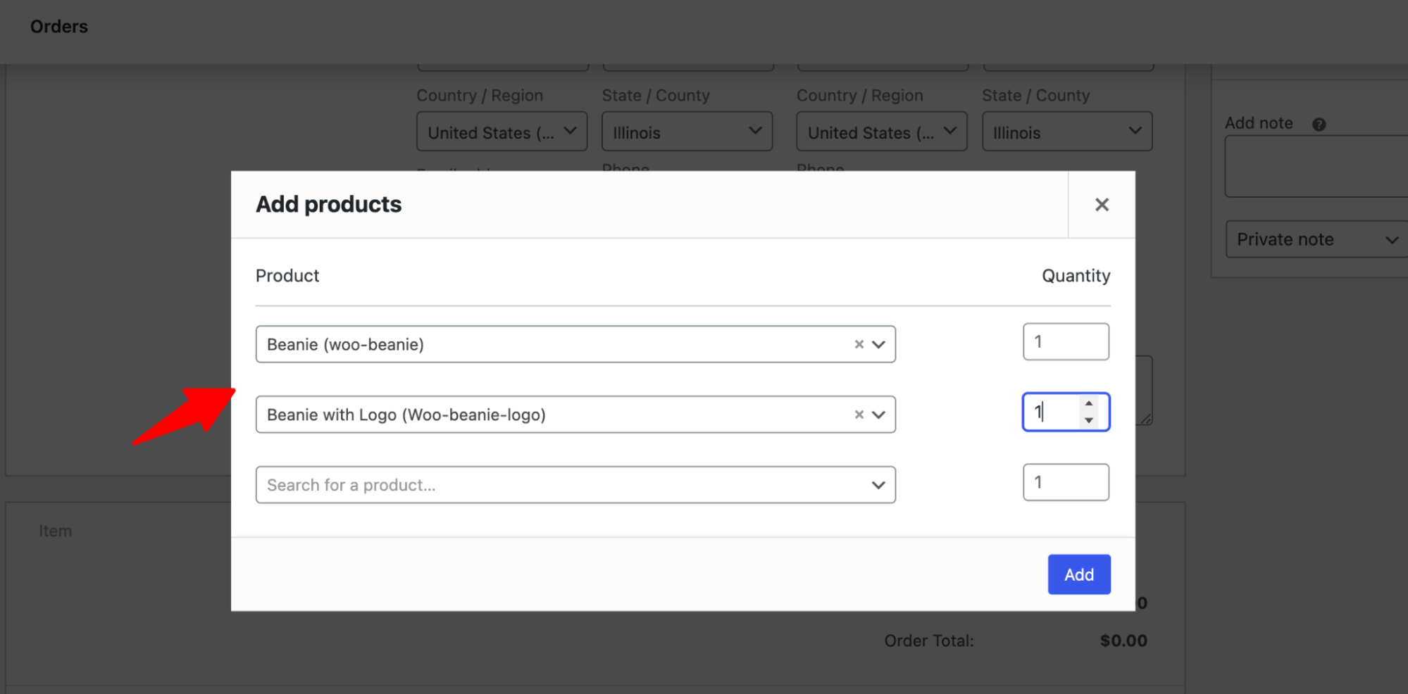 add products to custom order