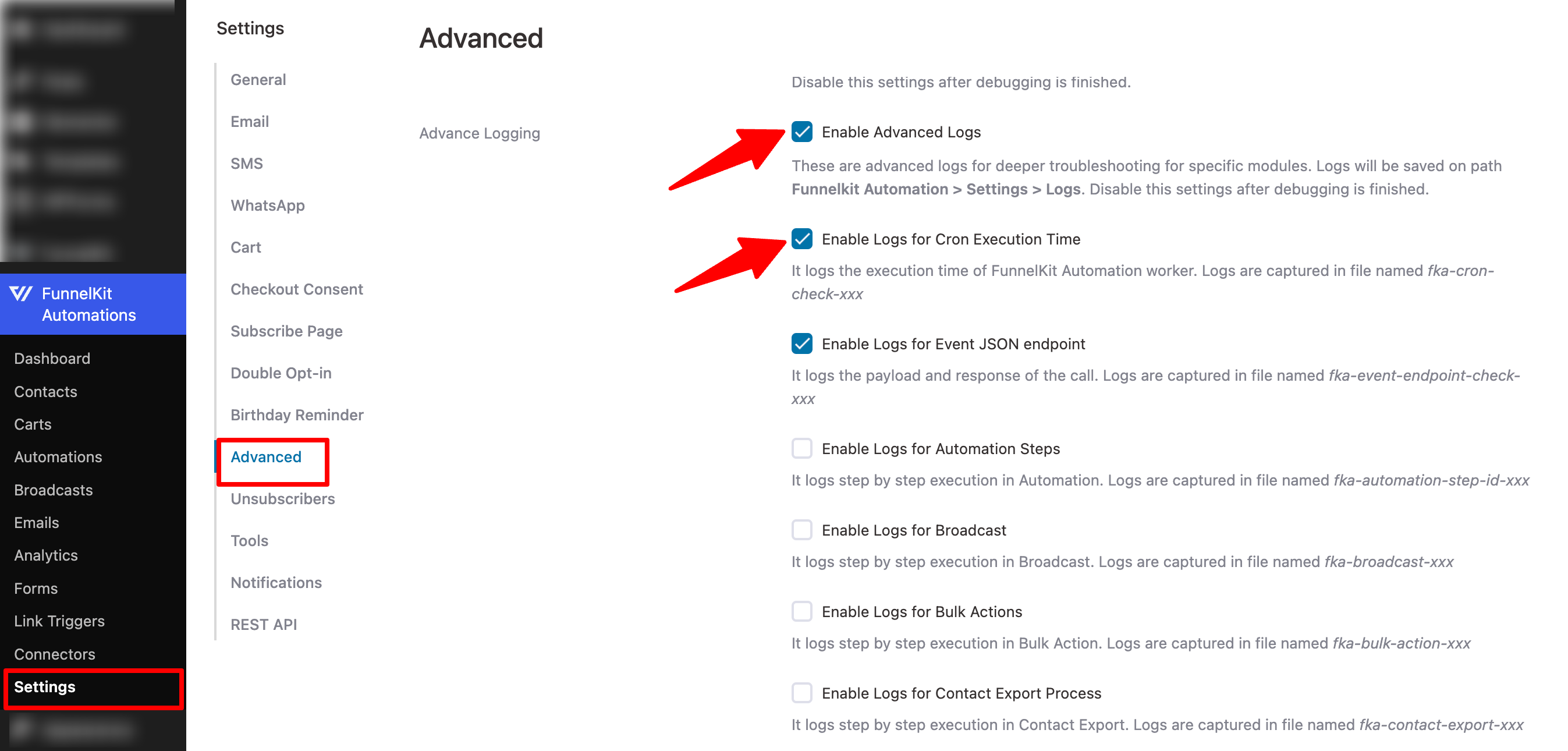 advanced settings