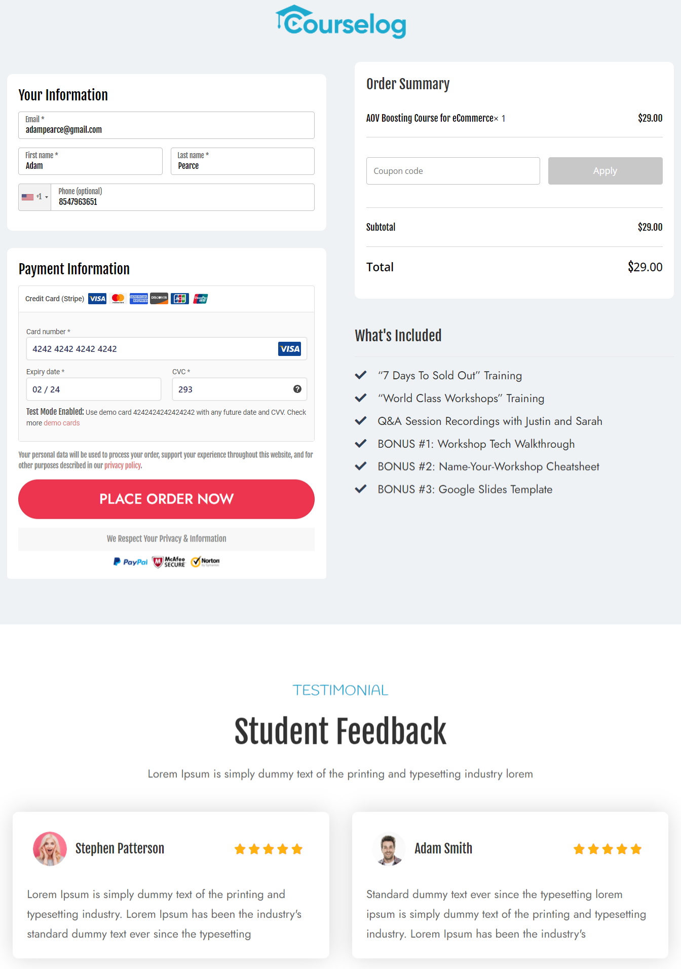 Test purchase a virtual product in your store - fill out the details in your checkout page