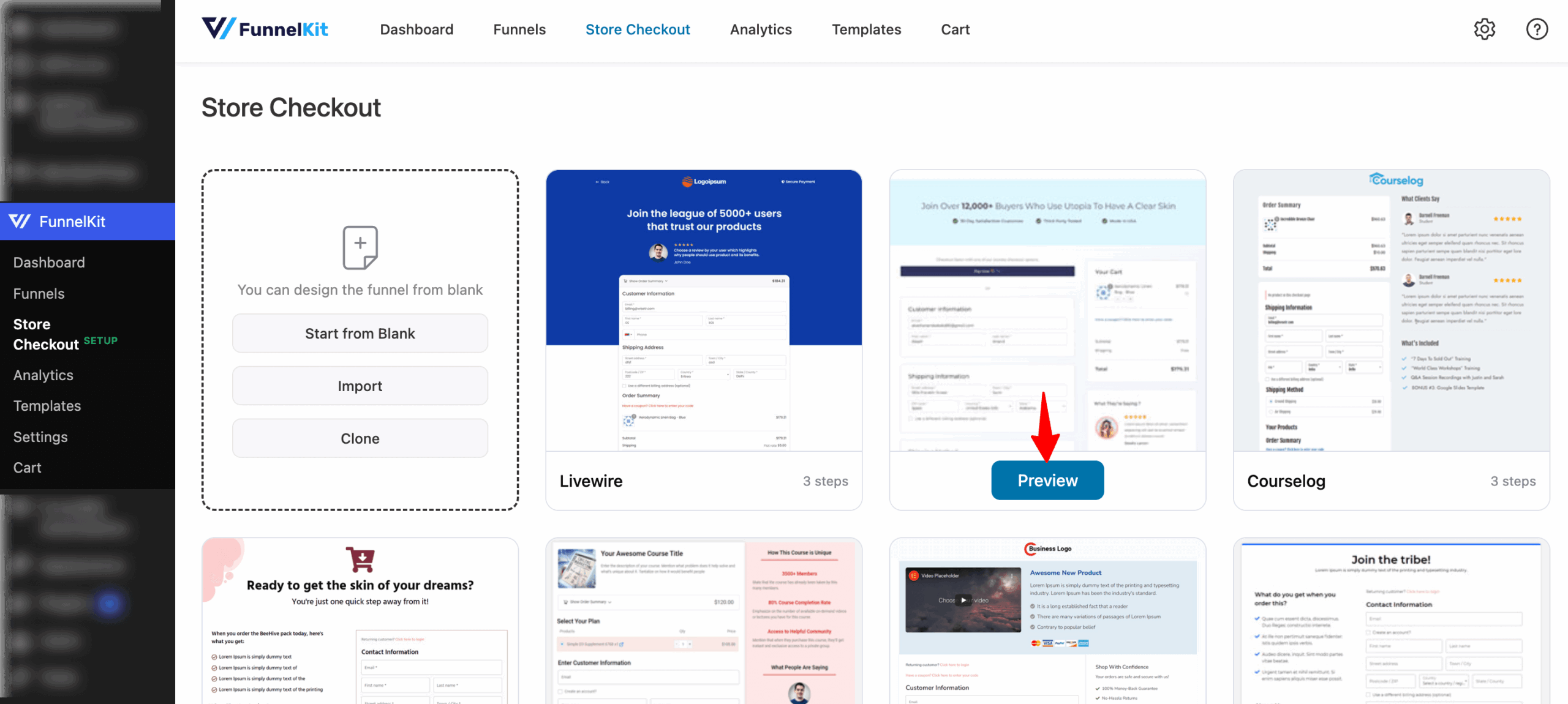 choose utopia to create store checkout