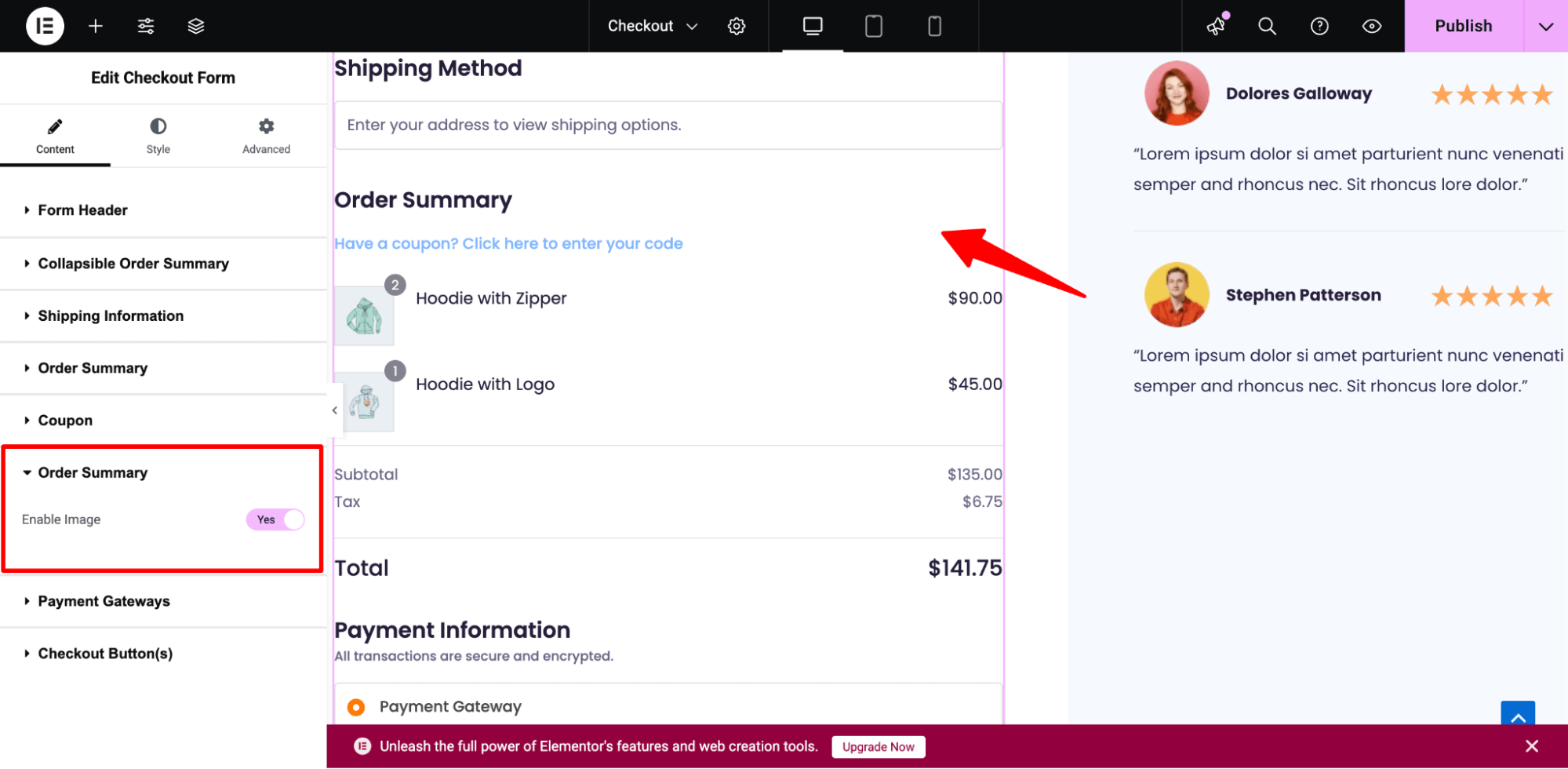 customize order summary section