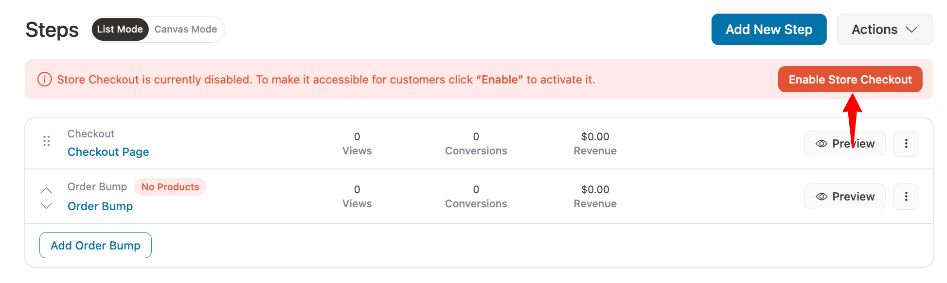 enable to store checkout