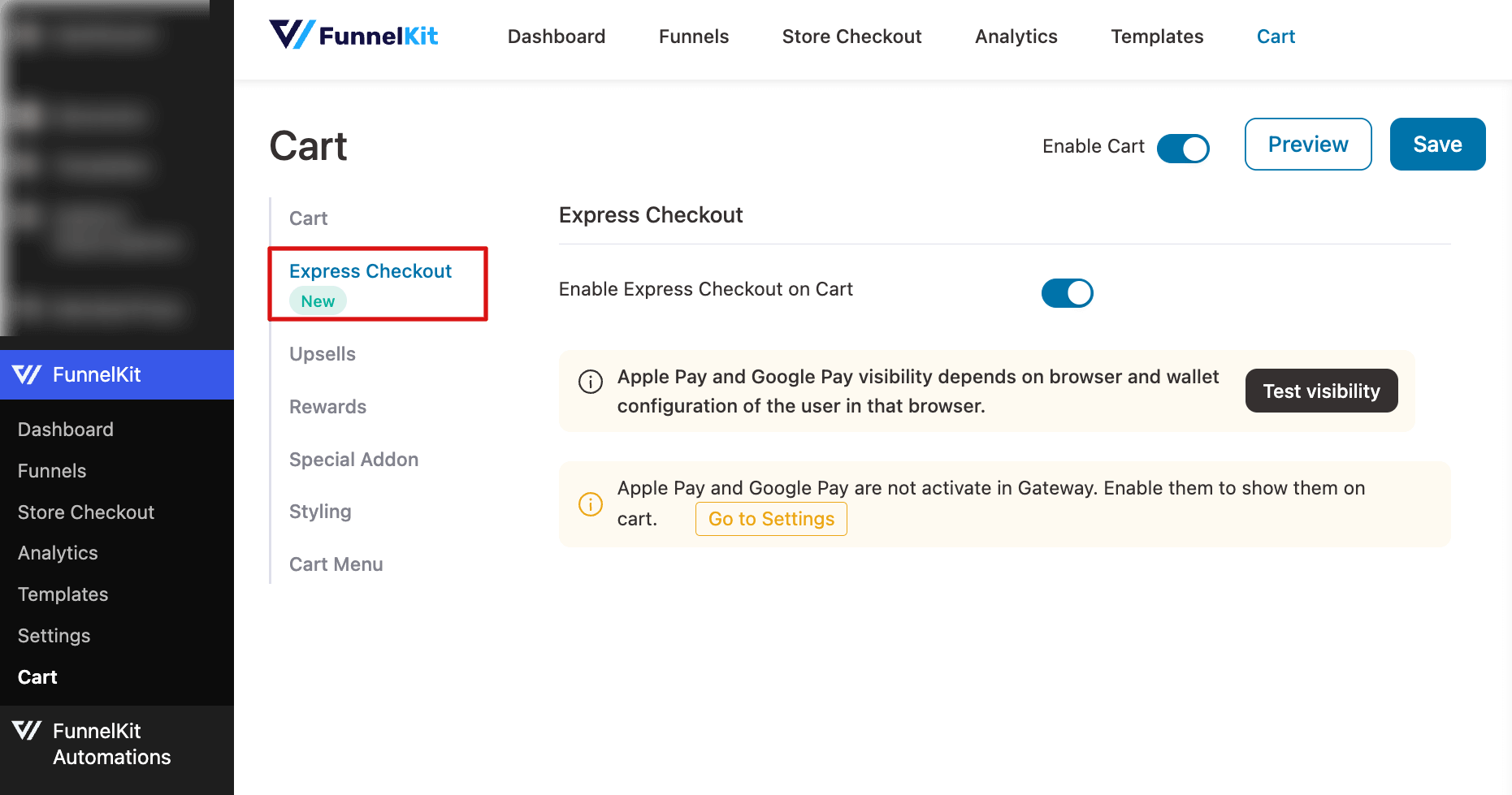 express checkout funnelkit cart